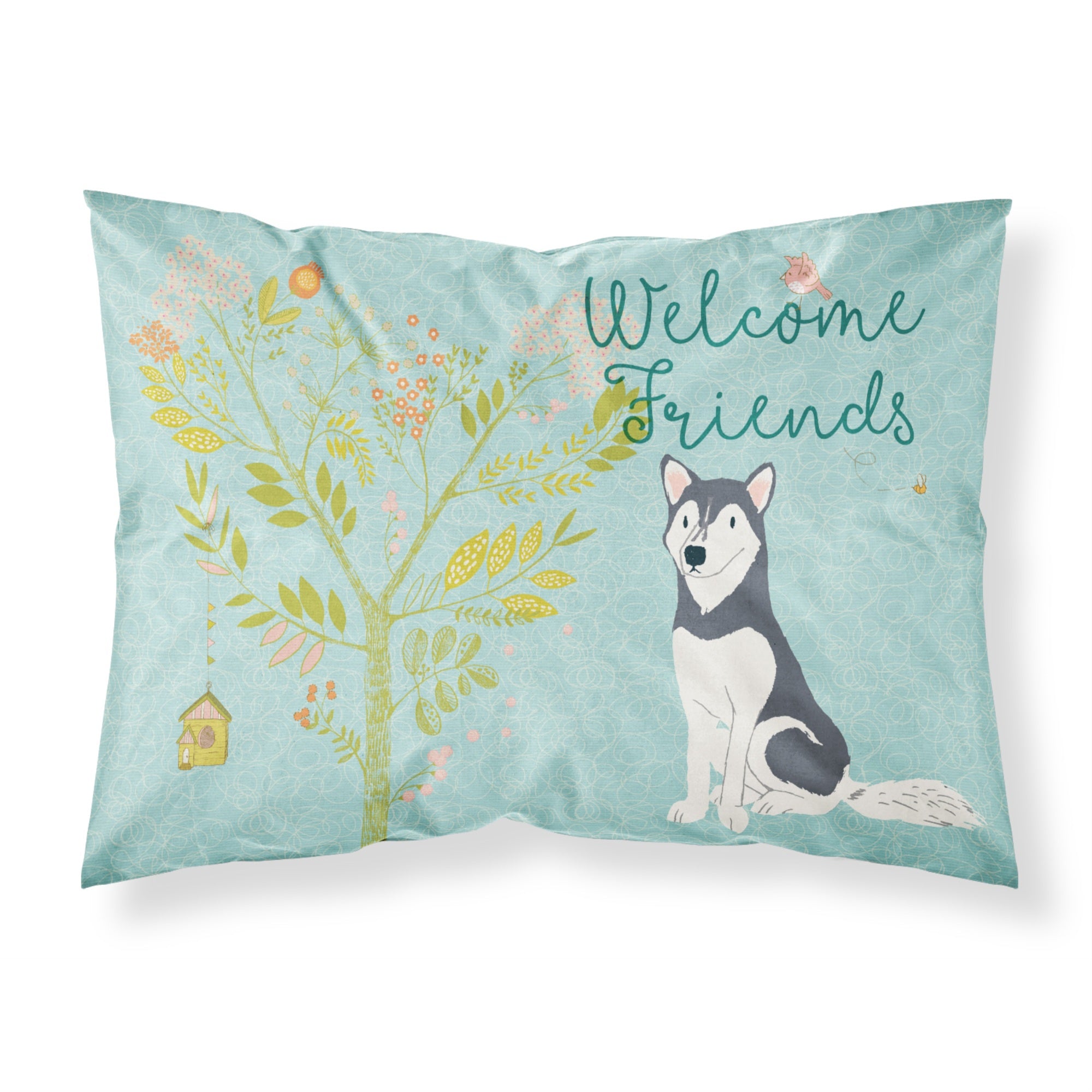 'Caroline'S Treasures Welcome Friends Siberian Husky Printed, Polyester, 250 Thread Count, Envelope Closure Pillowcase, Standar