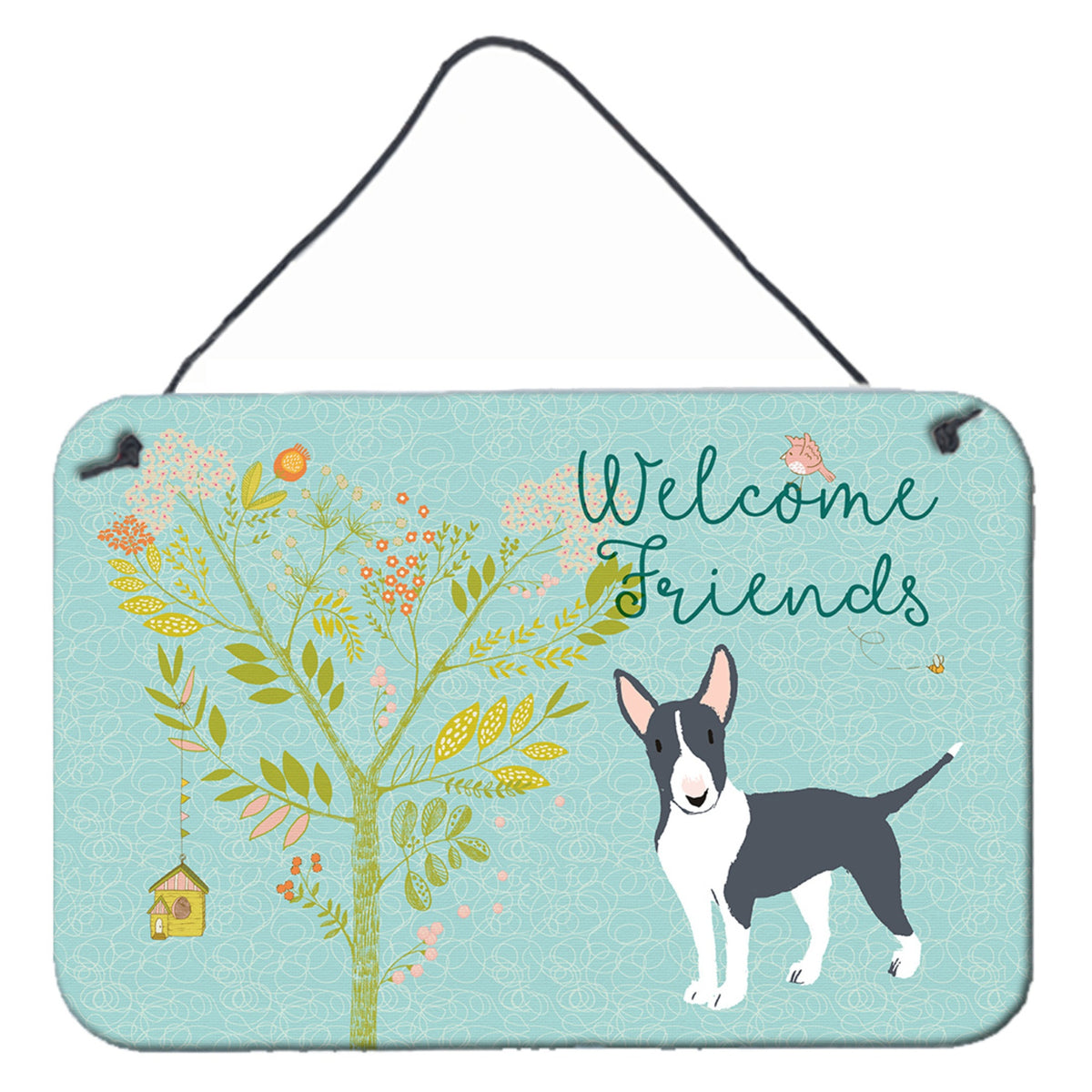 CarolineS Treasures Welcome Friends Black Bull Terrier Metal Print, 8 Inch  Inch  H X 12 Inch  Inch  W