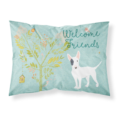 'Caroline'S Treasures ''Welcome Friends White Patched Bull Terrier'' Printed, Polyester Envelope Closure Pillowcase, Standa