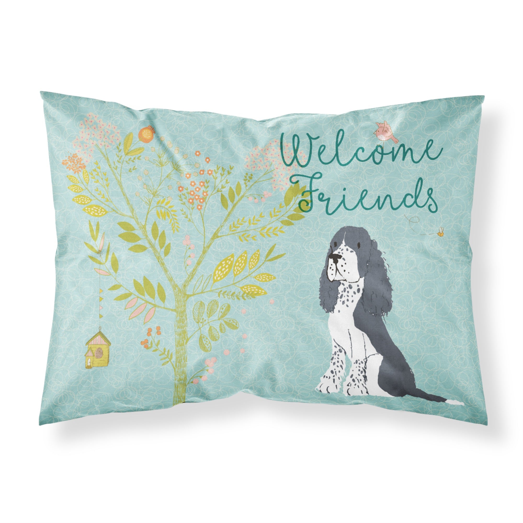 'Caroline'S Treasures ''Welcome Friends Black Springer Spaniel'' Printed, Polyester Envelope Closure Pillowcase, Standard,