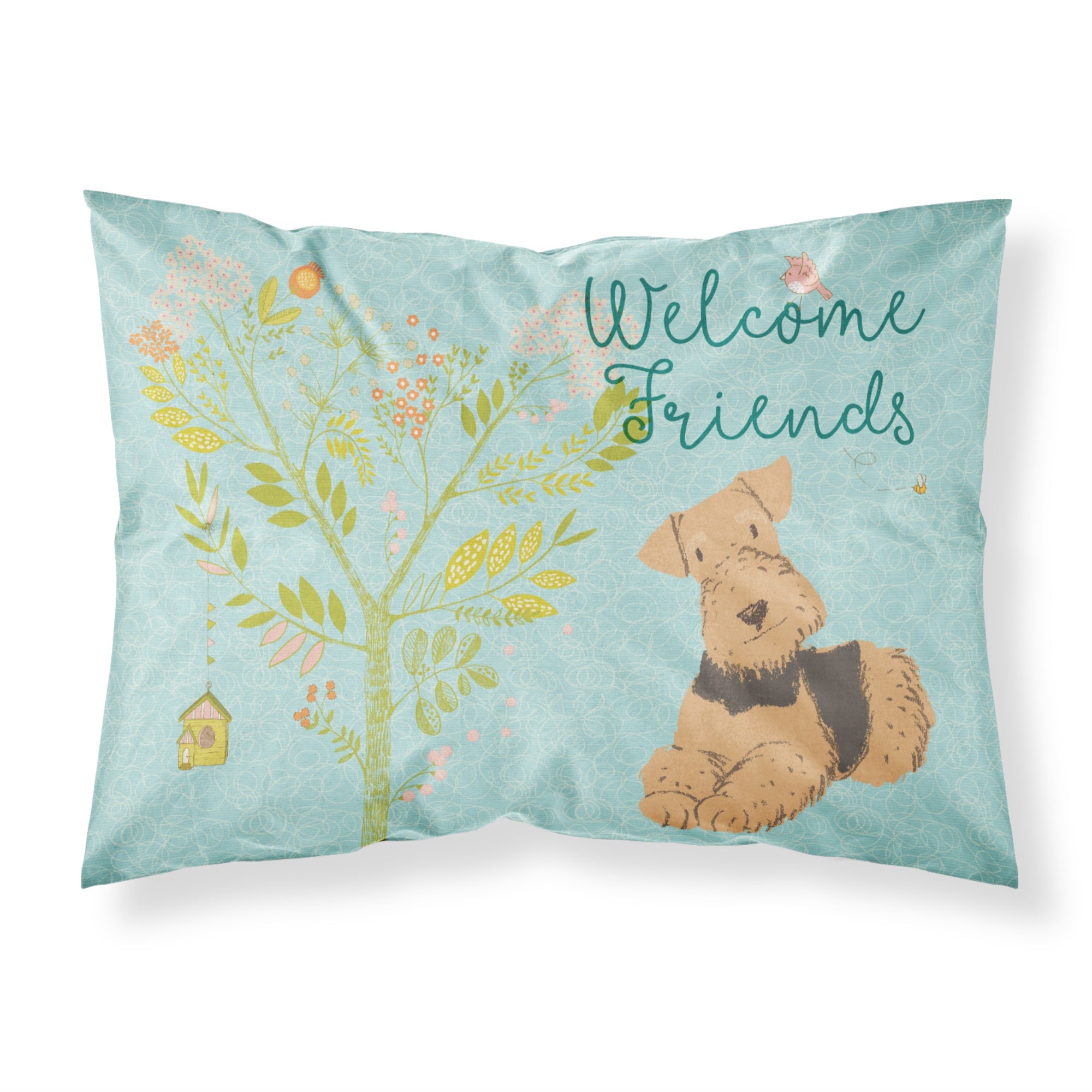 'Caroline'S Treasures Welcome Friends Airedale Terrier Printed, Polyester, 250 Thread Count, Envelope Closure Pillowcase, Stand