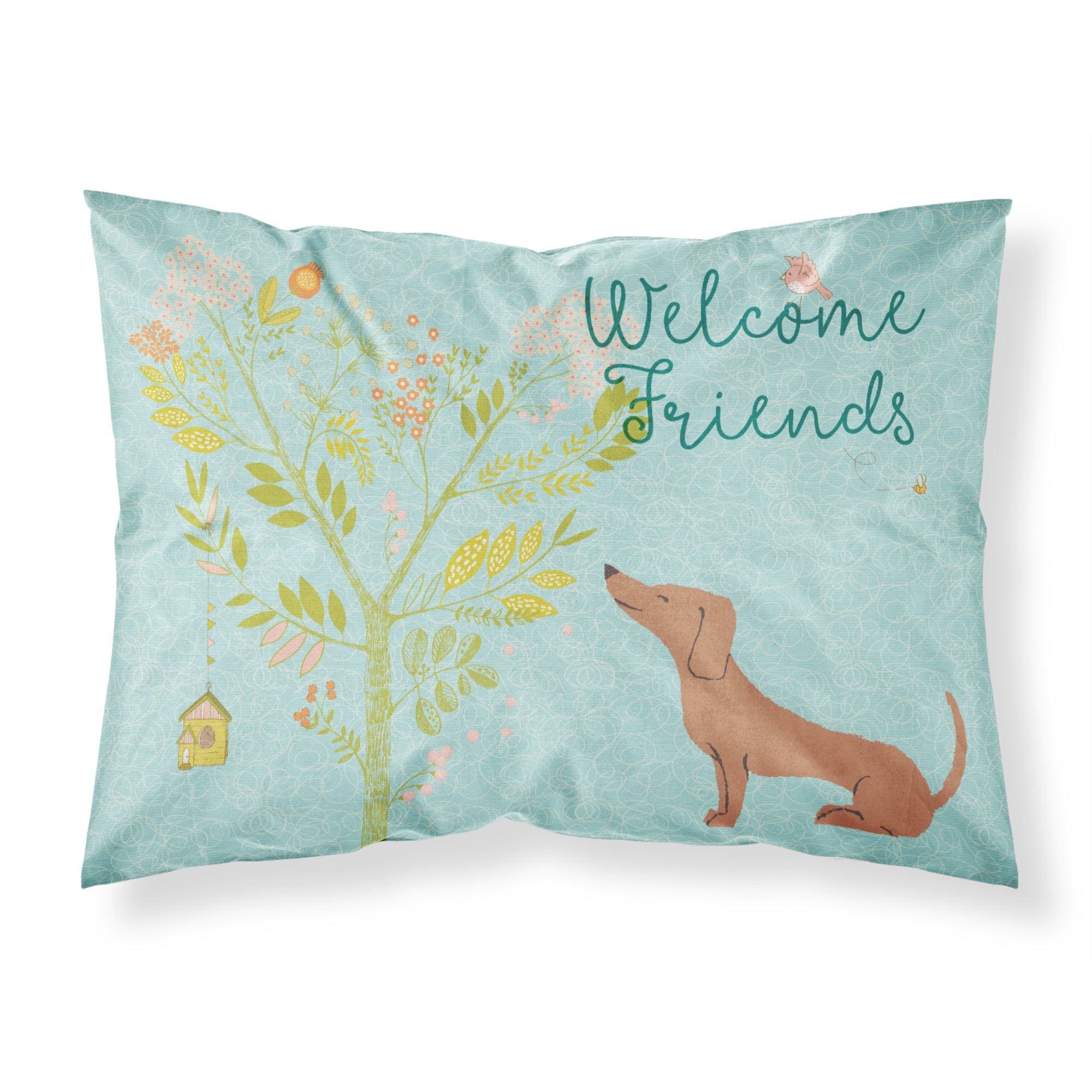 'Caroline'S Treasures Welcome Friends Red Dachshund Printed, Polyester, 250 Thread Count, Envelope Closure Pillowcase, Standard