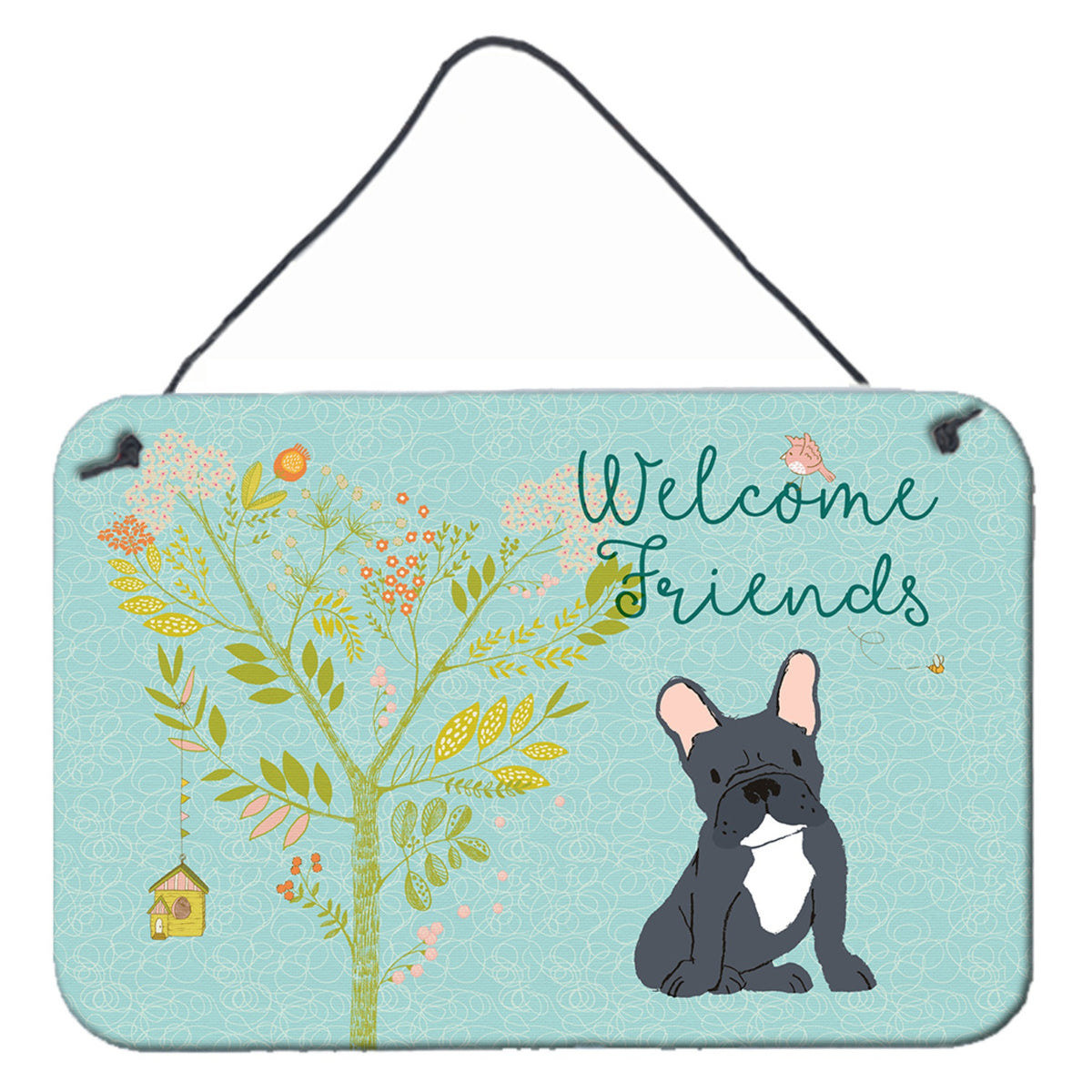 CarolineS Treasures Welcome Friends Black French Bulldog Metal Print, 8Hx12W