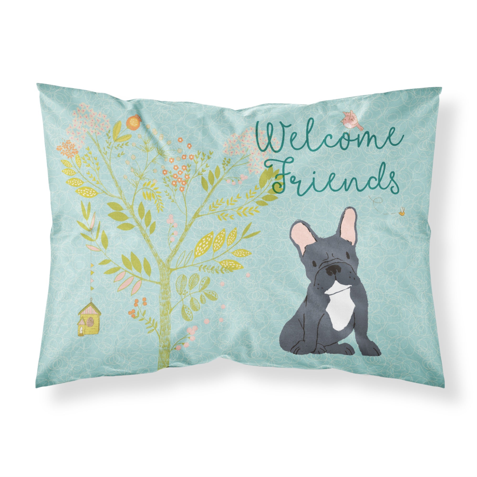 'Caroline'S Treasures Welcome Friends Black French Bulldog Printed, Polyester, 250 Thread Count, Envelope Closure Pillowcase, S