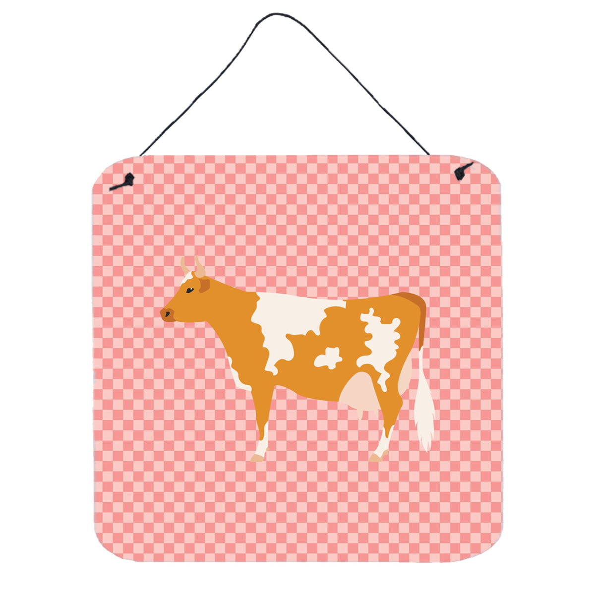 CarolineS Treasures Pink Guernsey Cow Check Metal Print, 6Hx6W