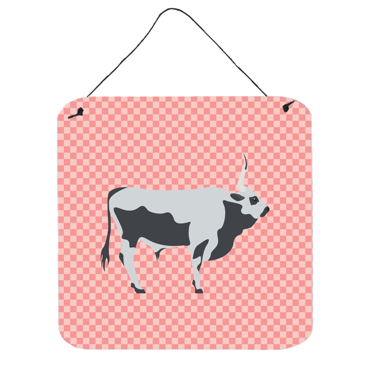 CarolineS Treasures Pink Hungarian Grey Steppe Cow Check Metal Print, 6Hx6W