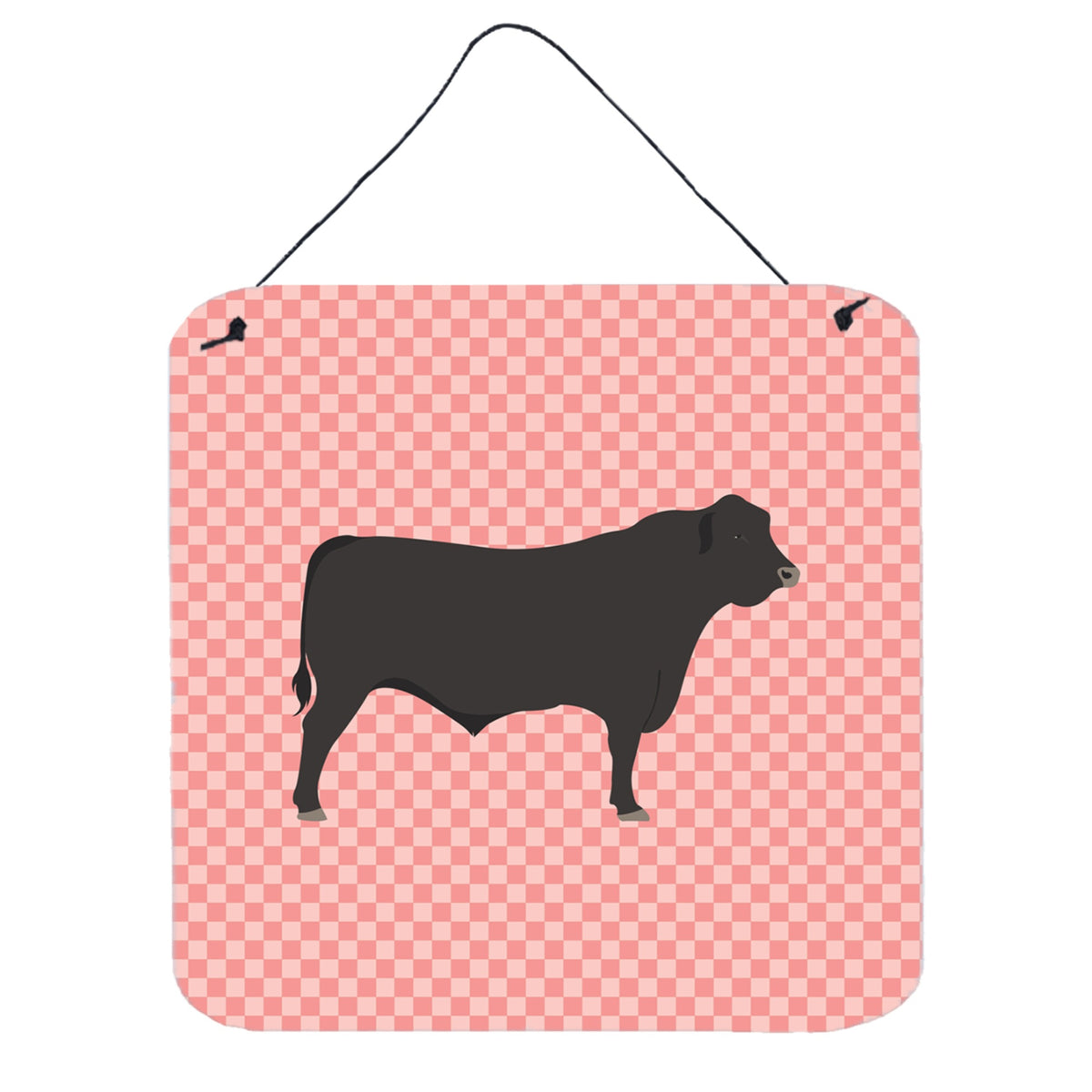CarolineS Treasures Pink Black Angus Cow Check Metal Print, 6 Inch  Inch  H X 6 Inch  Inch  W
