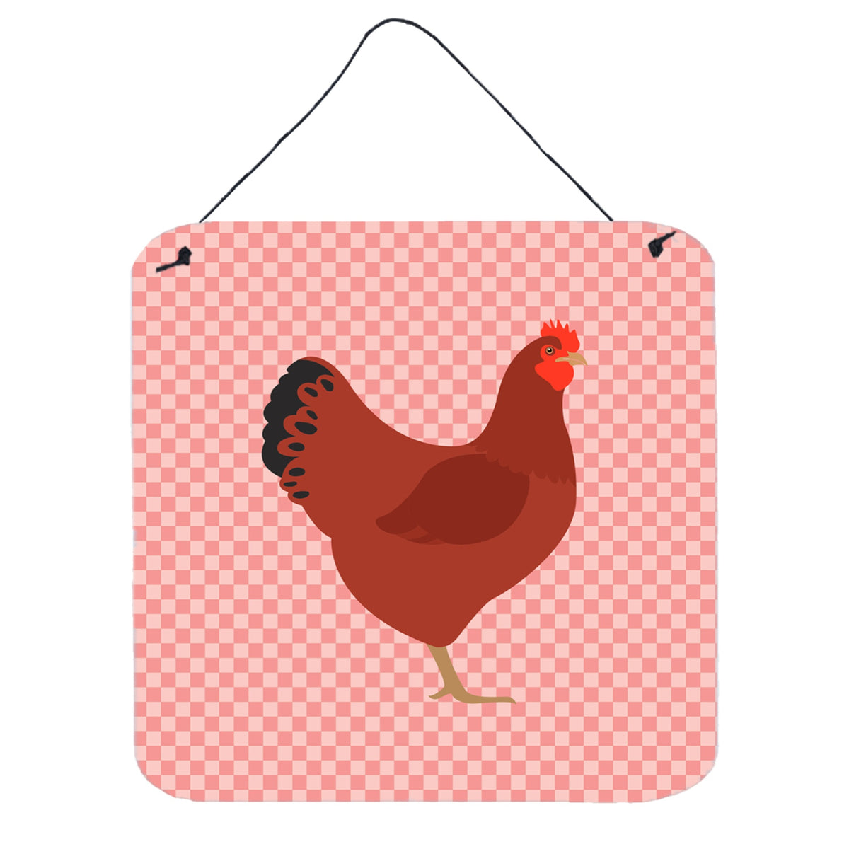 CarolineS Treasures Pink New Hampshire Red Chicken Check Metal Print, 6Hx6W