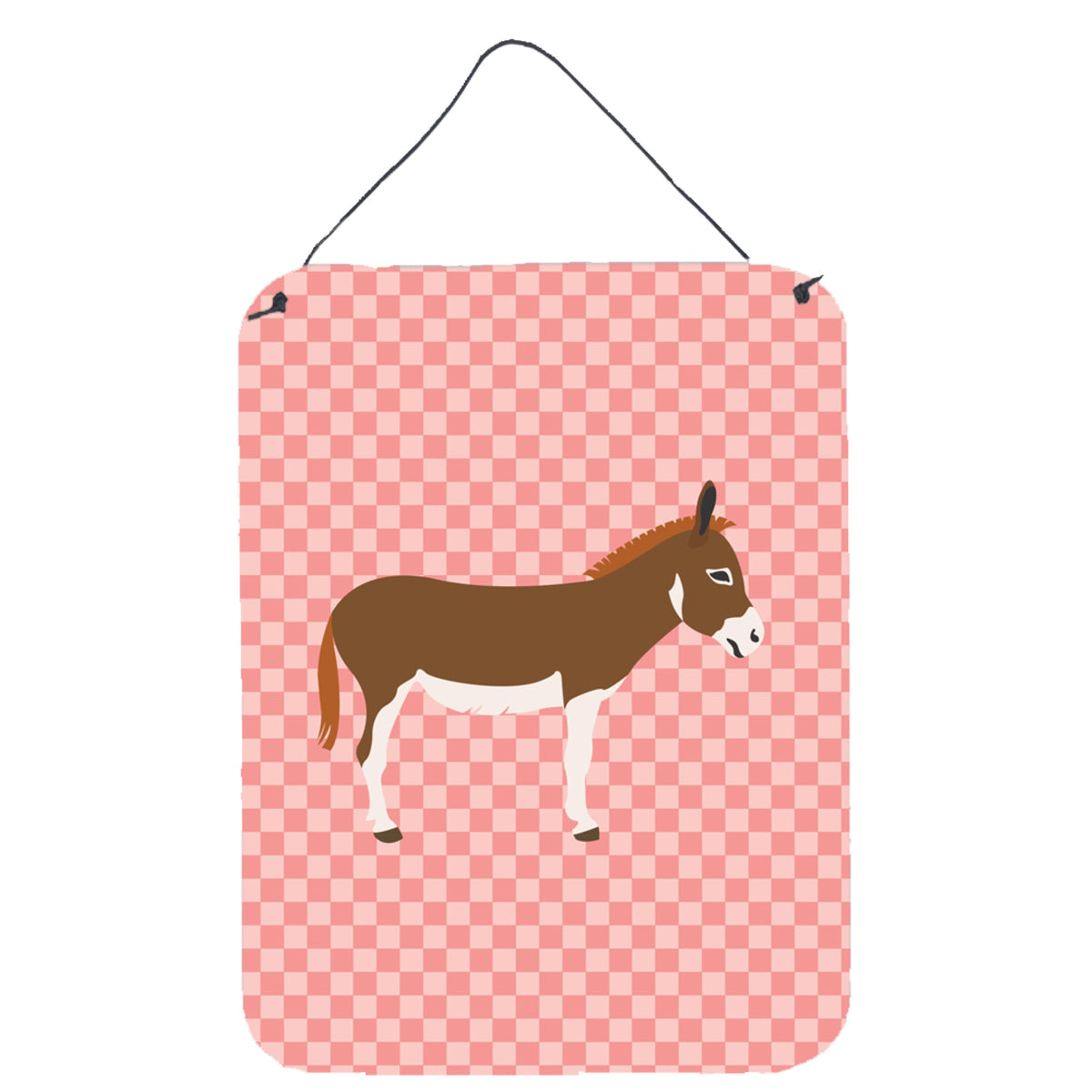 CarolineS Treasures Pink Check Miniature Mediterranian Donkey Metal Print, 16Hx12W, Multicolor