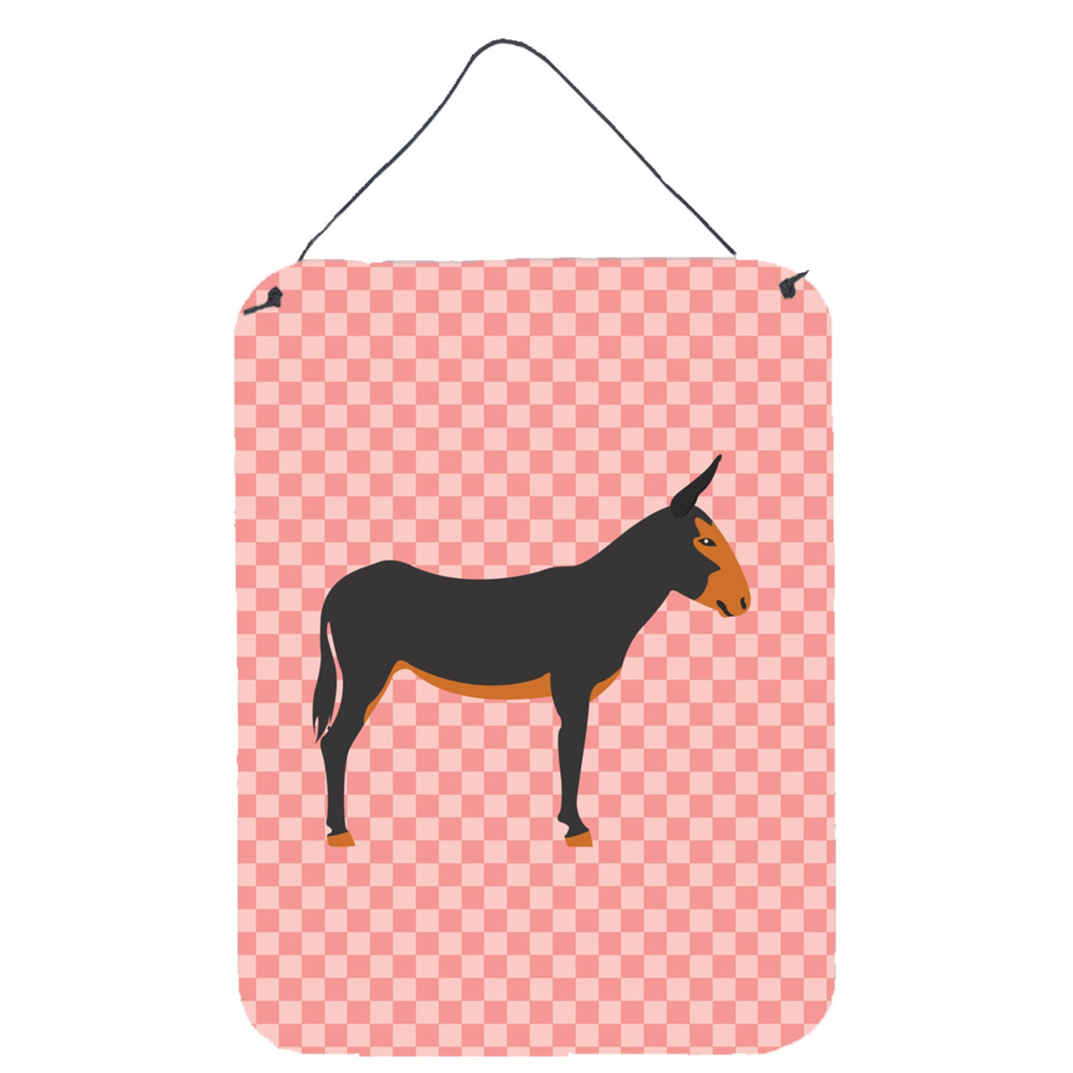 CarolineS Treasures Catalan Donkey Pink Check Metal Print, 16Hx12W, Multicolor