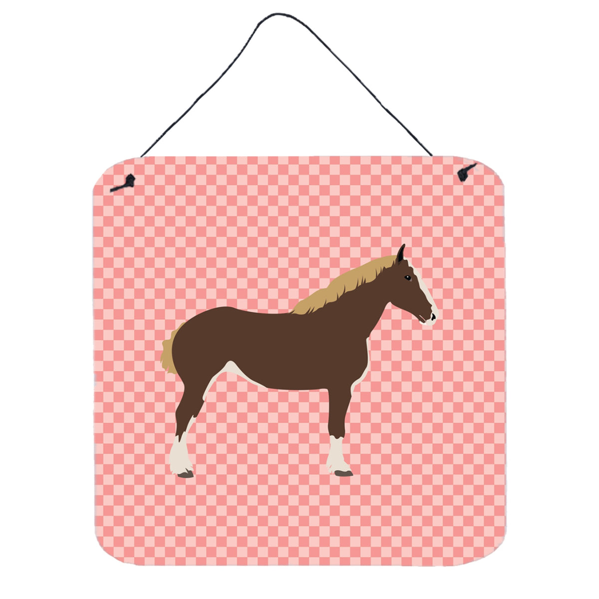 CarolineS Treasures Pink Percheron Horse Check Metal Print, 6Hx6W