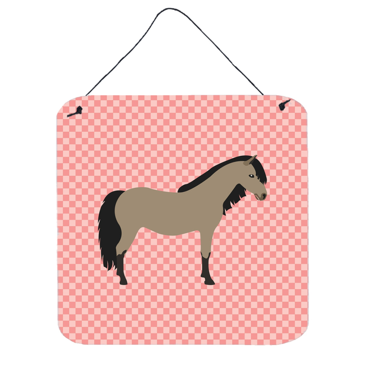 CarolineS Treasures Pink Welsh Pony Horse Check Metal Print, 6Hx6W