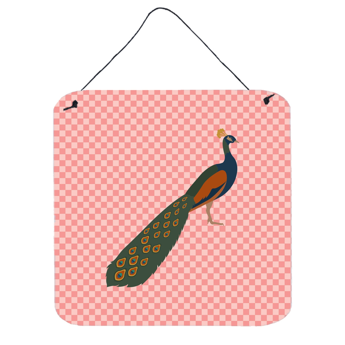 CarolineS Treasures Pink Indian Peacock Peafowl Check Metal Print, 6 Inch  Inch  H X 6 Inch  Inch  W