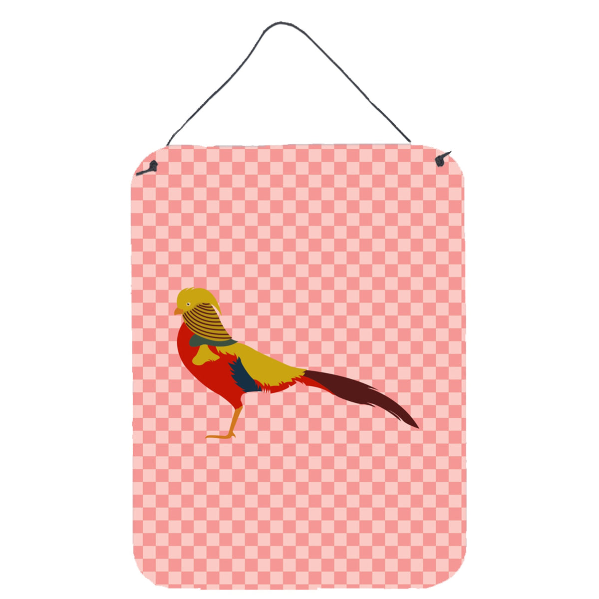 CarolineS Treasures Golden Or Chinese Pheasant Pink Check Metal Print, 16Hx12W, Multicolor