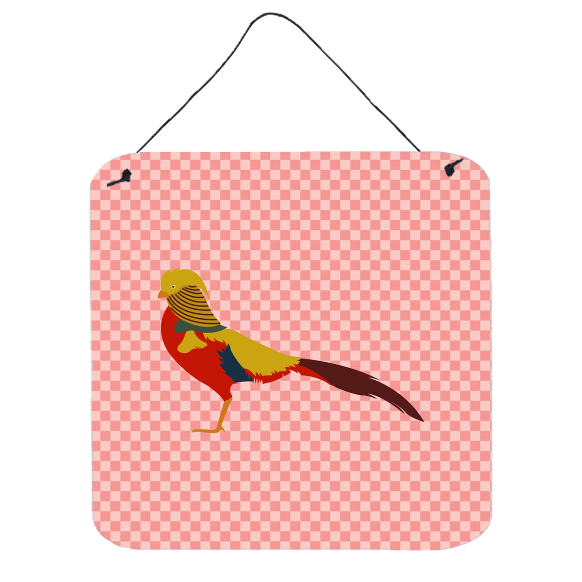 CarolineS Treasures Pink Golden Or Chinese Pheasant Check Metal Print, 6 Inch  Inch  H X 6 Inch  Inch  W