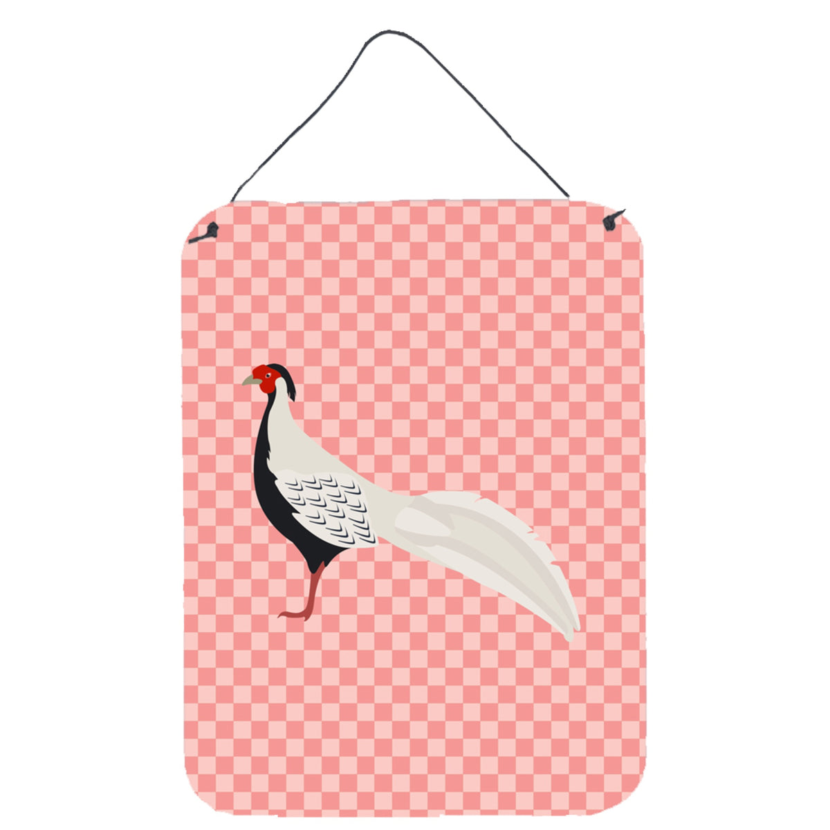 CarolineS Treasures Silver Pheasant Pink Check Metal Print, 16Hx12W, Multicolor