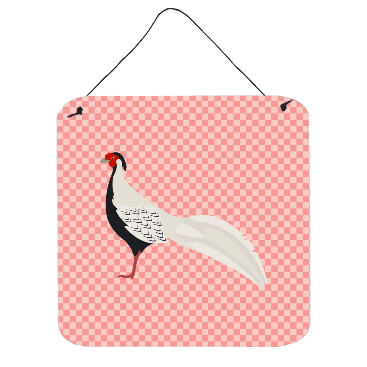 CarolineS Treasures Pink Silver Pheasant Check Metal Print, 6Hx6W