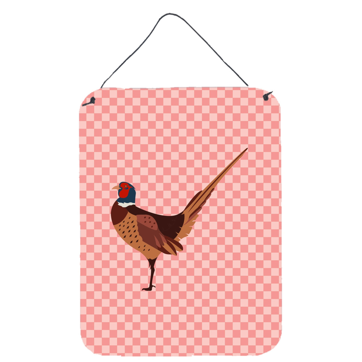 CarolineS Treasures Ringnecked Common Pheasant Pink Check Metal Print, 16Hx12W, Multicolor