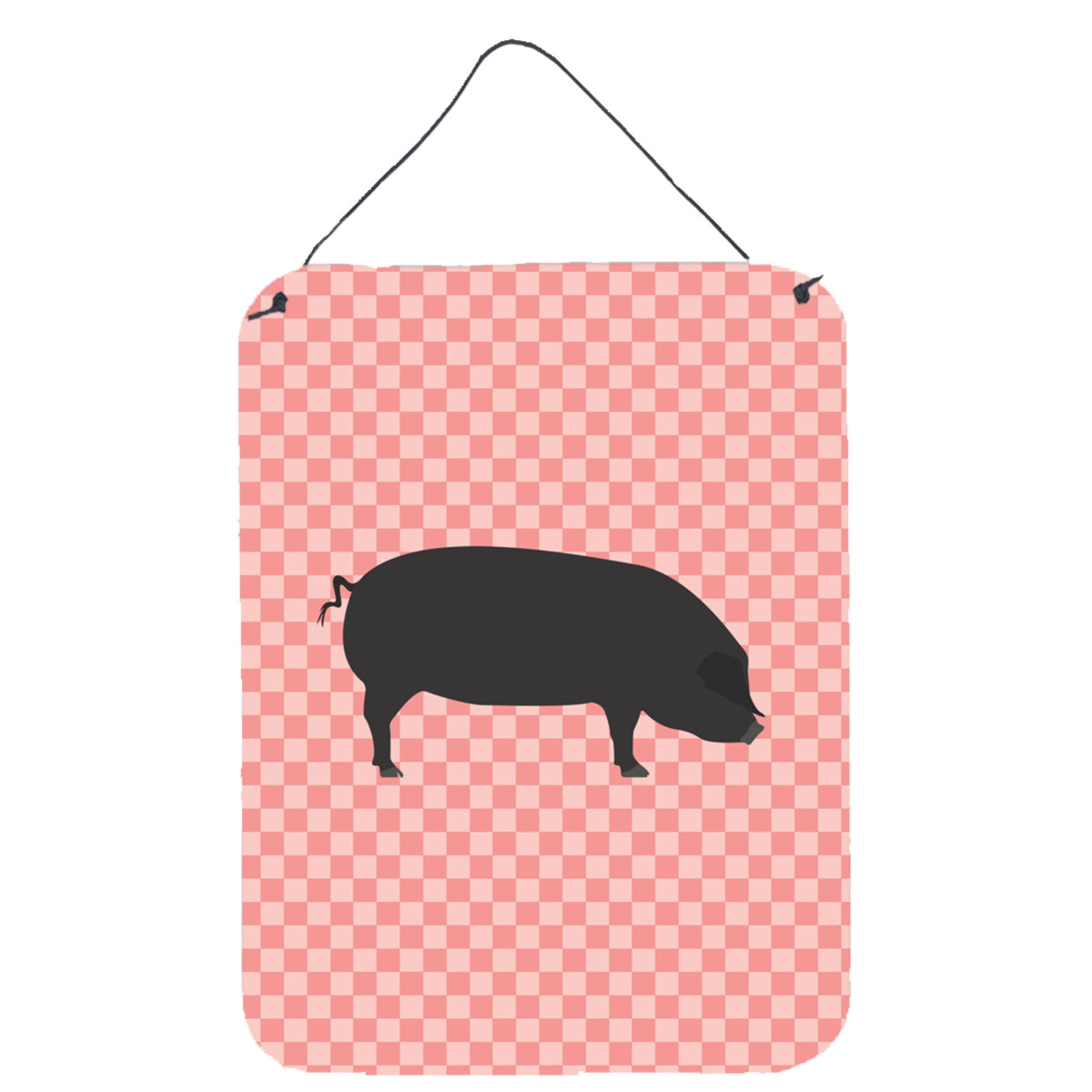 CarolineS Treasures Devon Large Black Pig Pink Check Metal Print, 16Hx12W, Multicolor