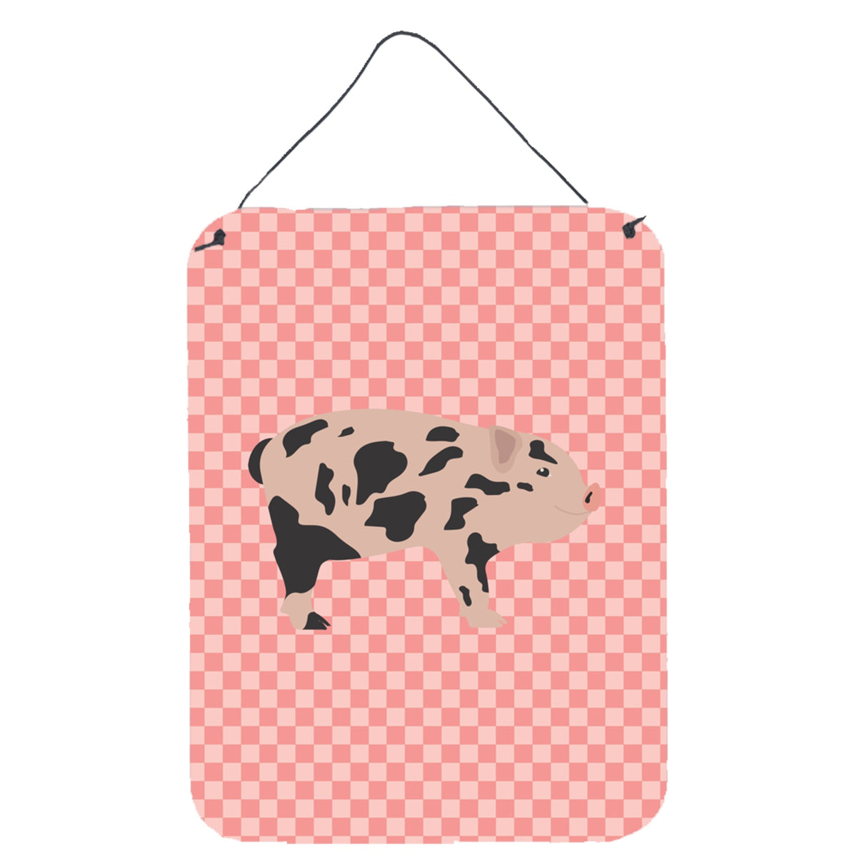 CarolineS Treasures Mini Miniature Pig Pink Check Metal Print, 16Hx12W, Multicolor