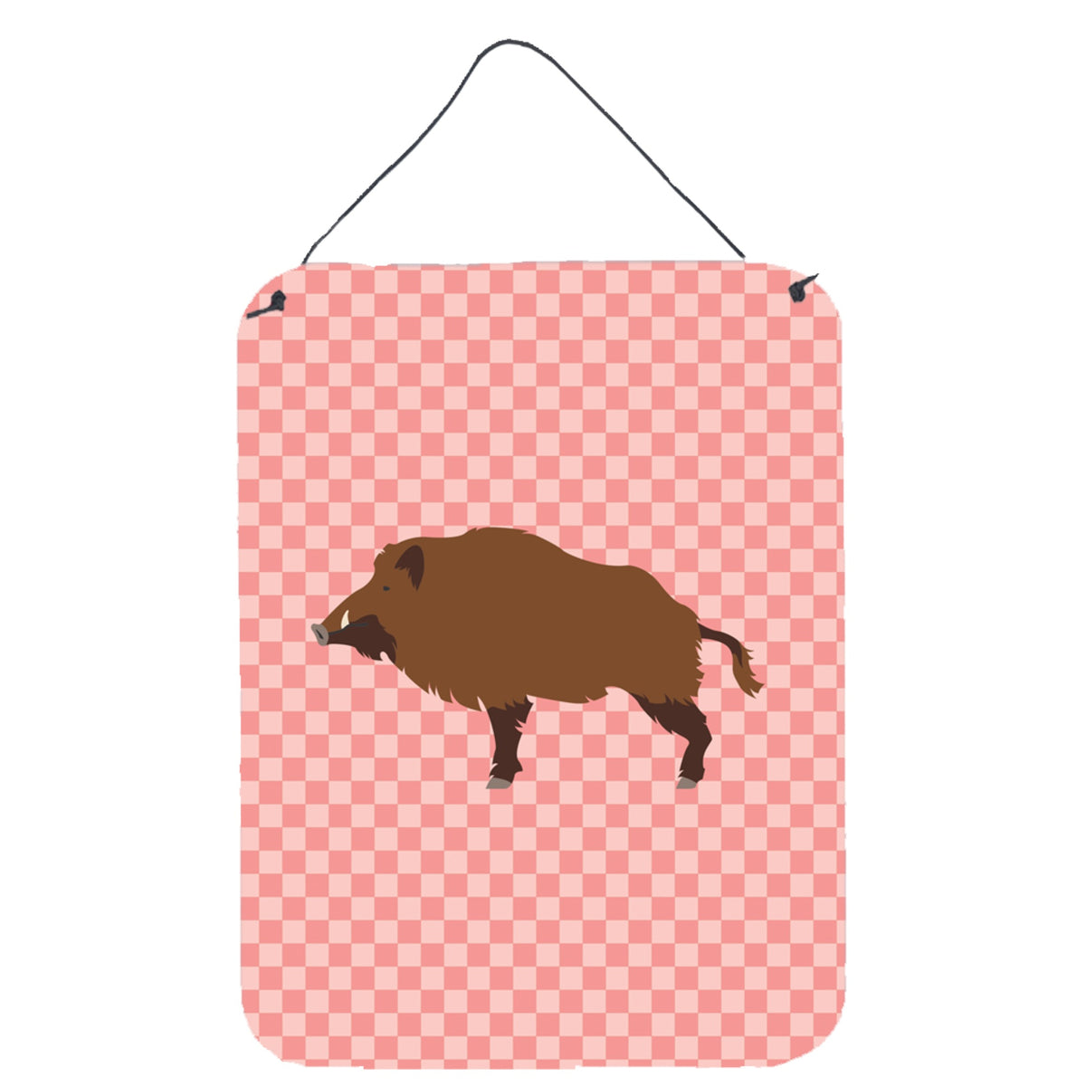 CarolineS Treasures Wild Boar Pig Pink Check Metal Print, 16Hx12W, Multicolor