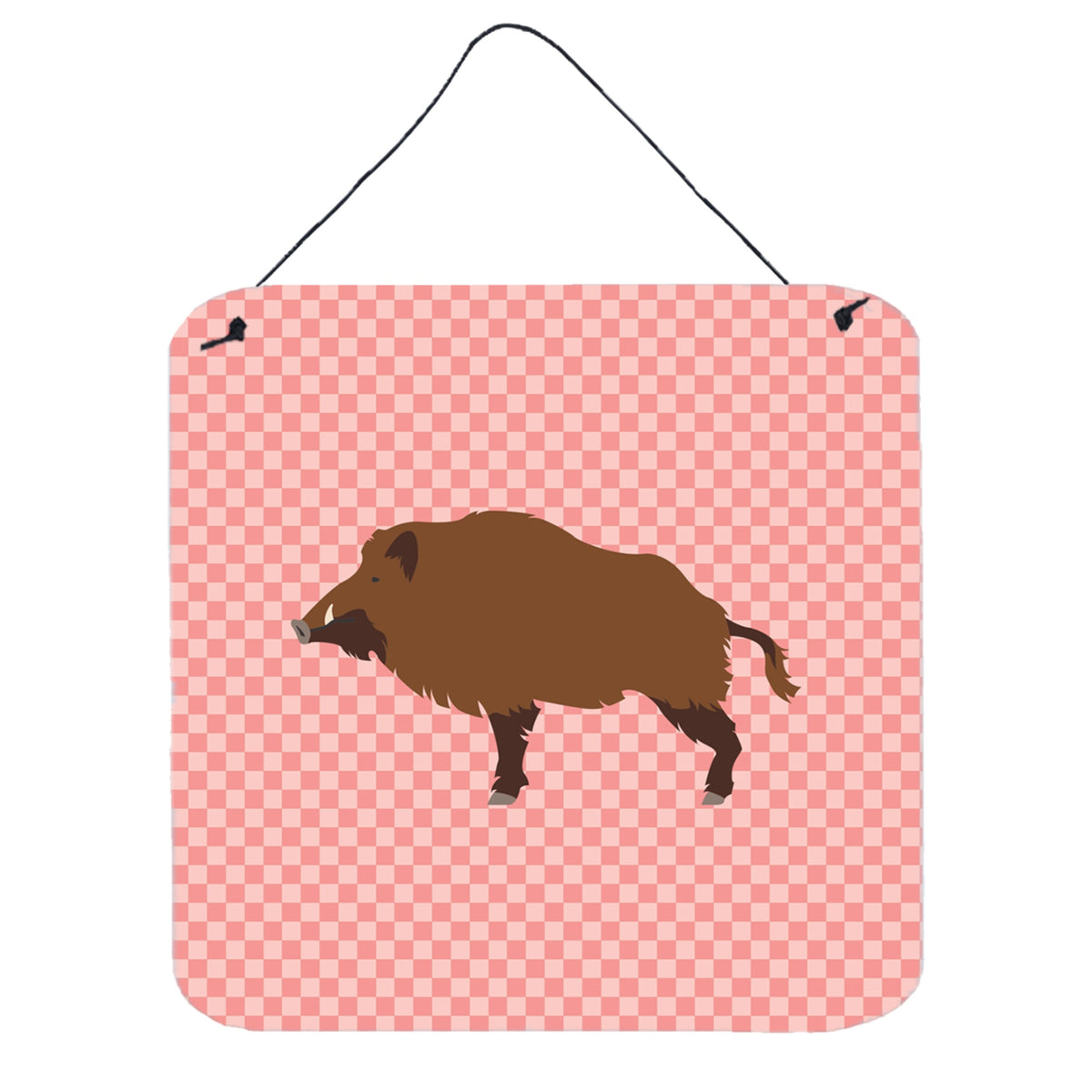 CarolineS Treasures Pink Wild Boar Pig Check Metal Print, 6 Inch  Inch  H X 6 Inch  Inch  W