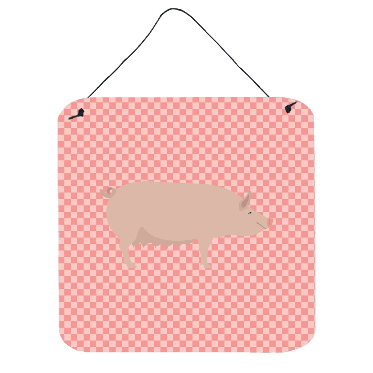 CarolineS Treasures Pink English Large White Pig Check Metal Print, 6Hx6W