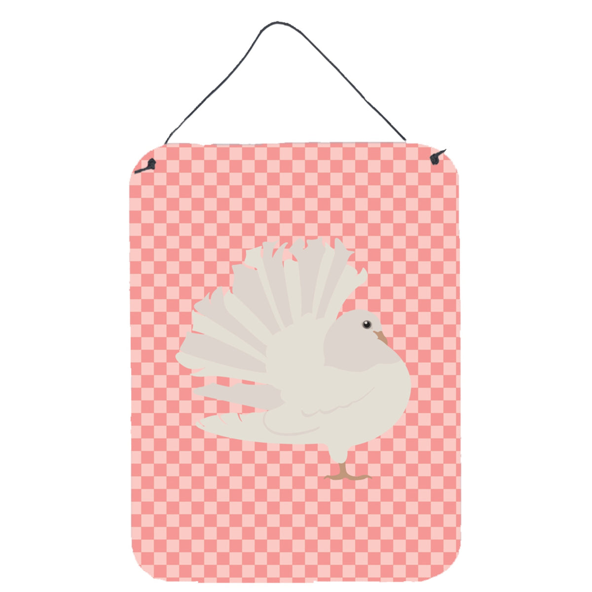 CarolineS Treasures Silver Fantail Pigeon Pink Check Metal Print, 16Hx12W, Multicolor