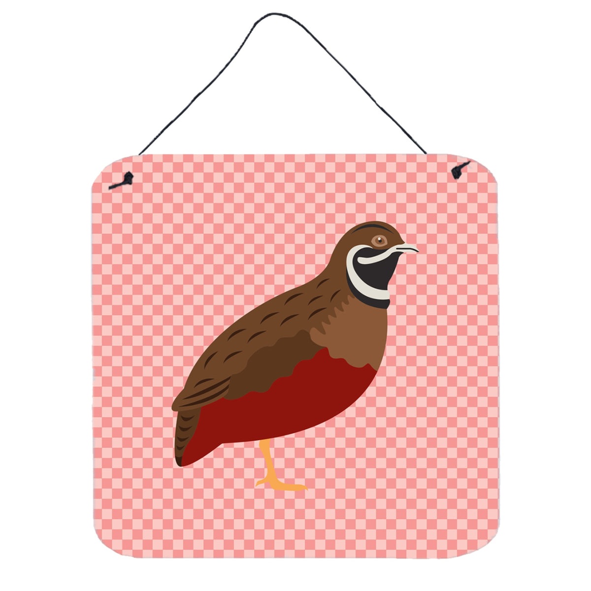CarolineS Treasures Pink Check Chinese Painted Or King Quail Metal Print, 6 Inch  Inch  H X 6 Inch  Inch  W