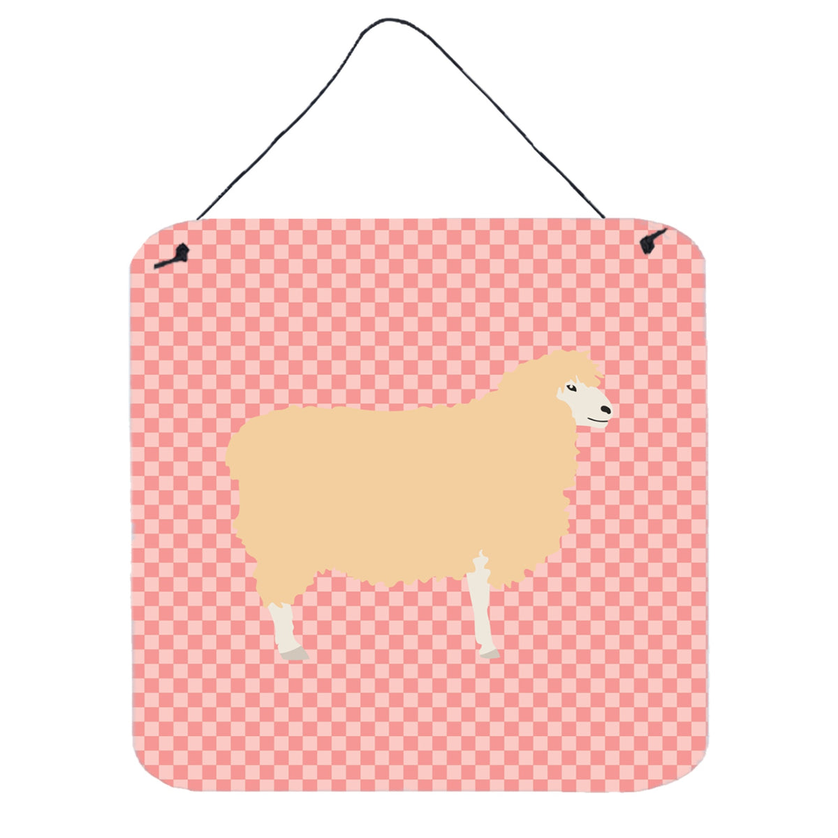 CarolineS Treasures Pink Check English Leicester Longwool Sheep Metal Print, 6 Inch  Inch  H X 6 Inch  Inch  W
