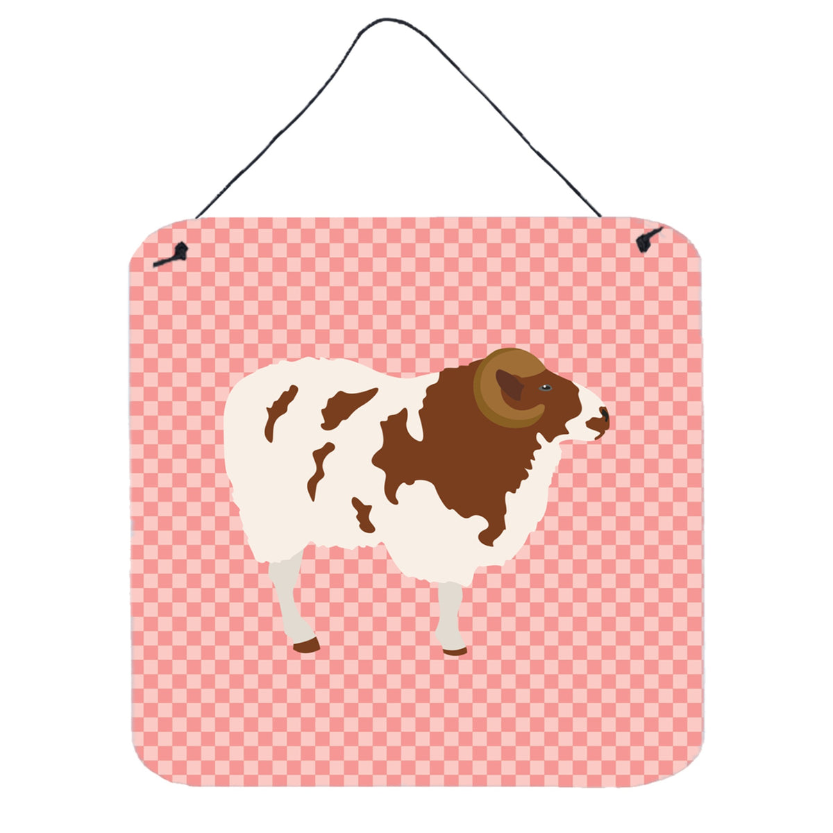 CarolineS Treasures Pink Jacob Sheep Check Metal Print, 6 Inch  Inch  H X 6 Inch  Inch  W