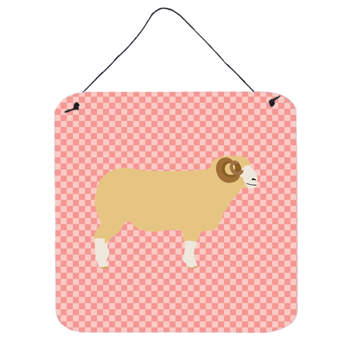 CarolineS Treasures Pink Horned Dorset Sheep Check Metal Print, 6 Inch  Inch  H X 6 Inch  Inch  W