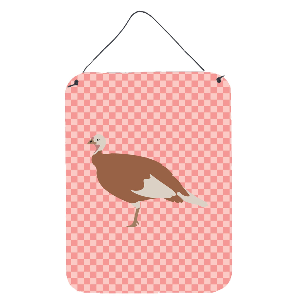 CarolineS Treasures Jersey Buff Turkey Hen Pink Check Metal Print, 16Hx12W, Multicolor