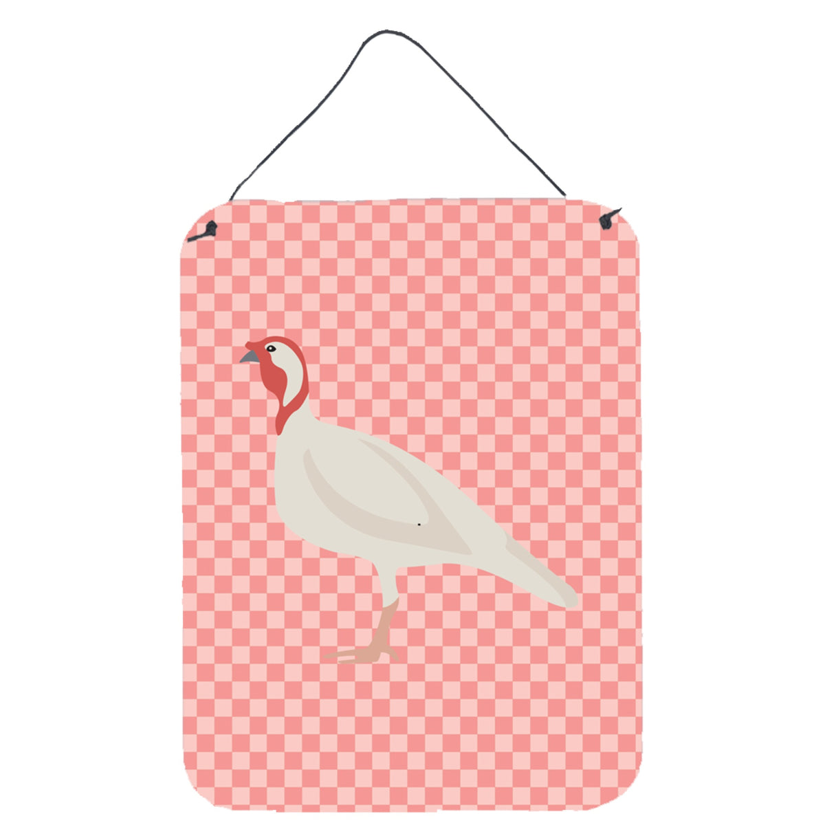 CarolineS Treasures Pink Check Beltsville Small White Turkey Hen Metal Print, 16Hx12W, Multicolor