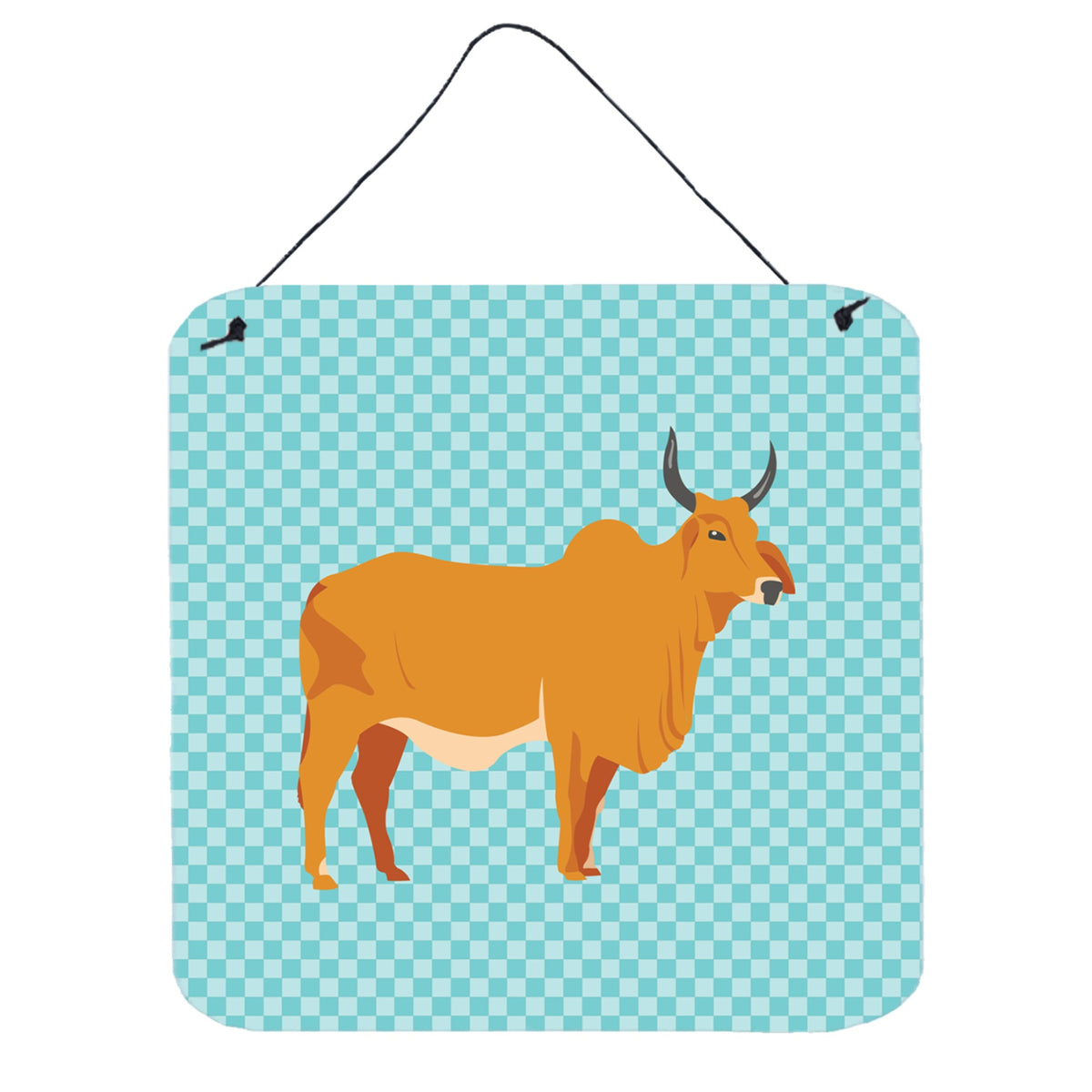 CarolineS Treasures Blue Zebu Indicine Cow Check Metal Print, 6 Inch  Inch  H X 6 Inch  Inch  W