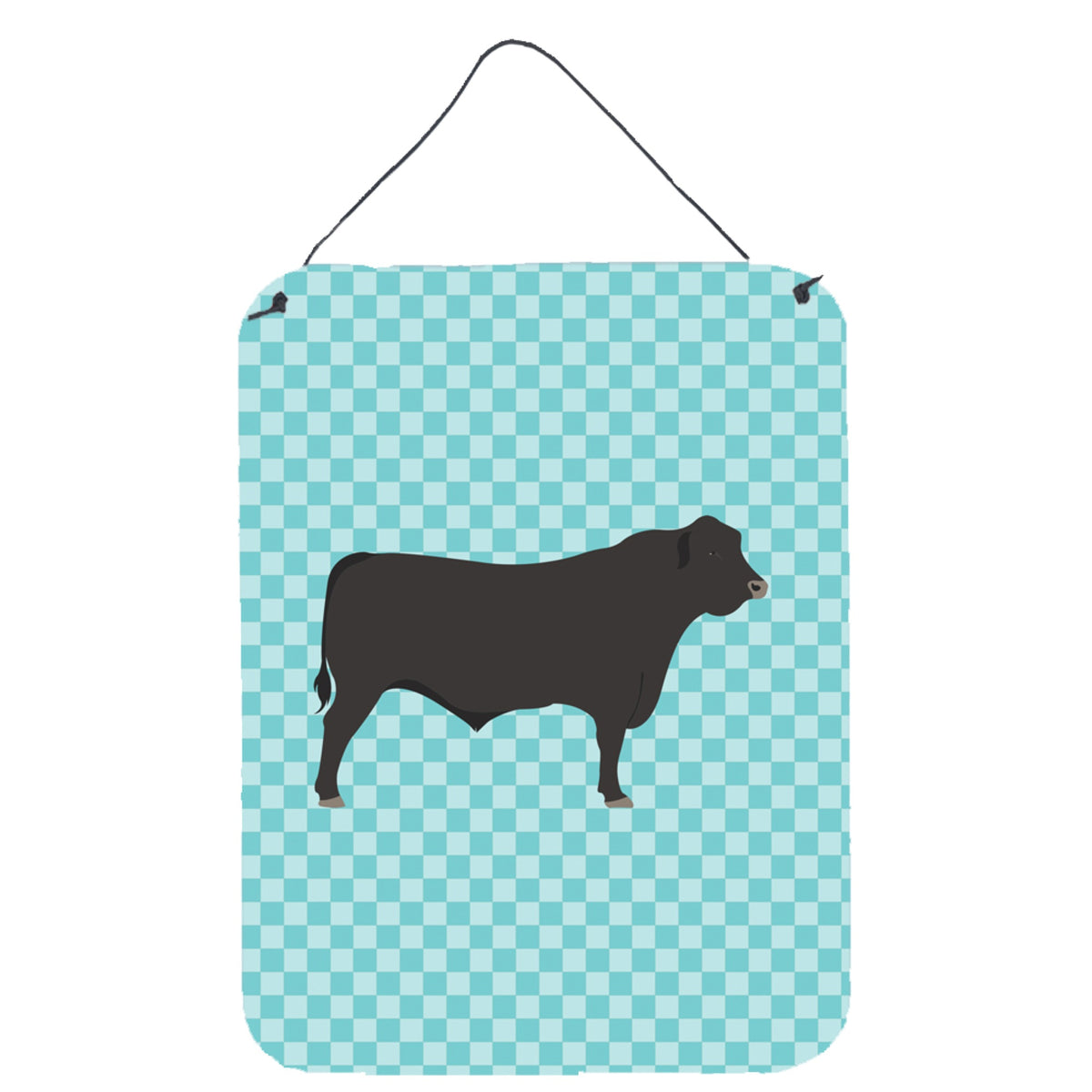 CarolineS Treasures Black Angus Cow Blue Check Metal Print, 16Hx12W, Multicolor