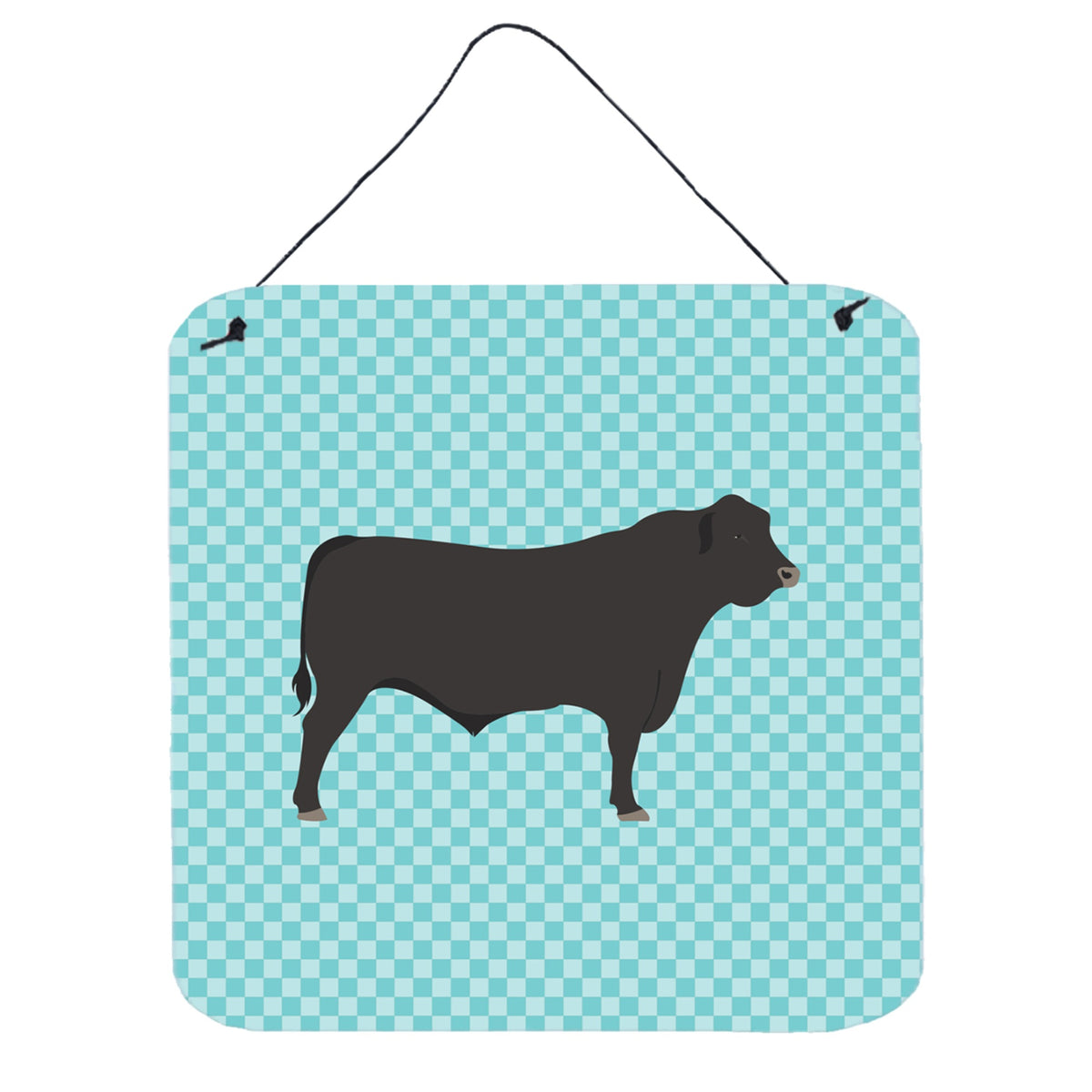 CarolineS Treasures Blue Black Angus Cow Check Metal Print, 6 Inch  Inch  H X 6 Inch  Inch  W