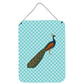 CarolineS Treasures Indian Peacock Peafowl Blue Check Metal Print, 16Hx12W, Multicolor