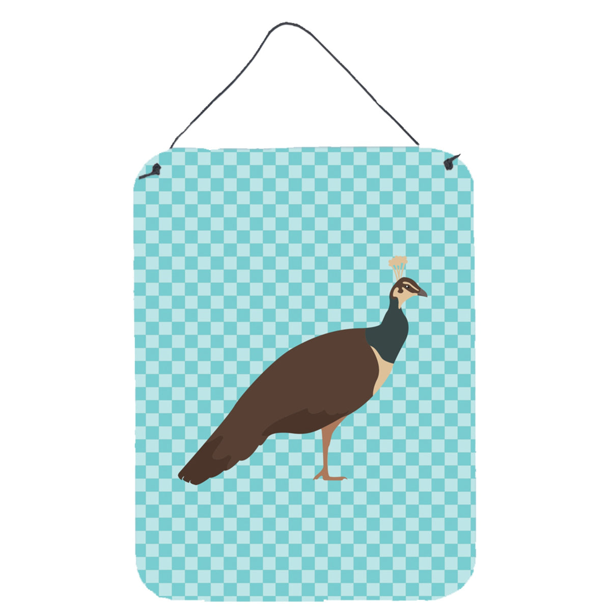 CarolineS Treasures Indian Peahen Peafowl Blue Check Metal Print, 16Hx12W, Multicolor