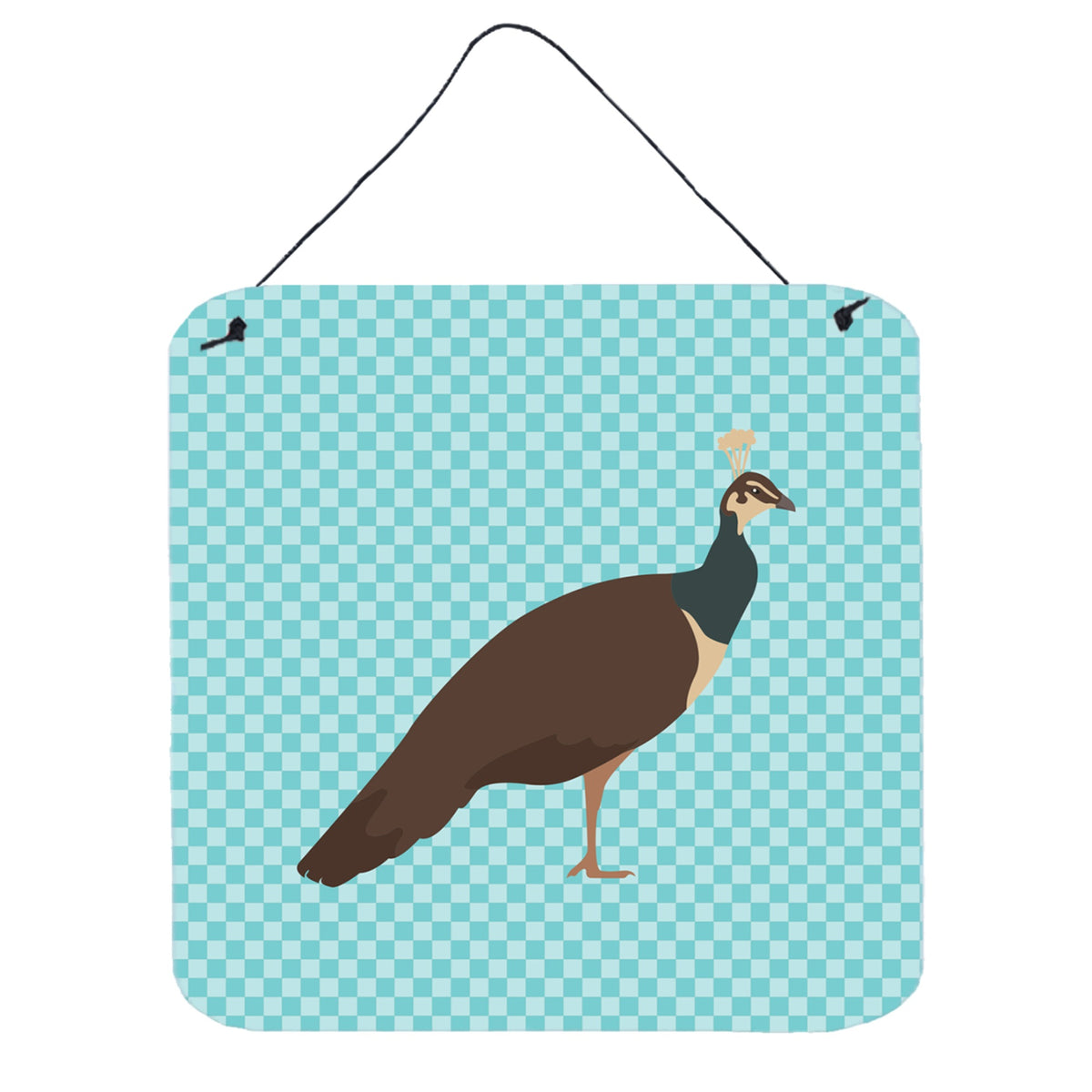 CarolineS Treasures Blue Indian Peahen Peafowl Check Metal Print, 6Hx6W