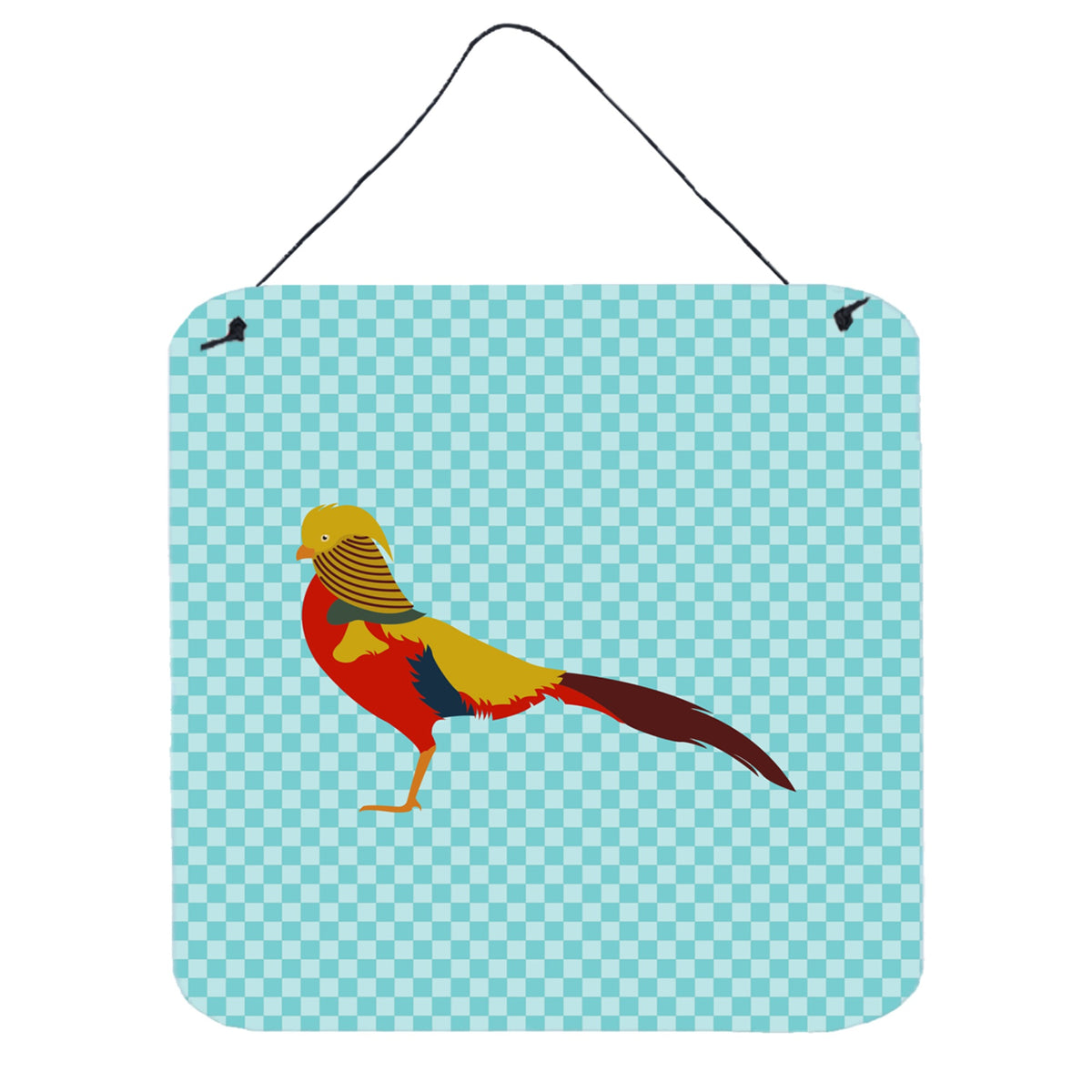 CarolineS Treasures Blue Golden Or Chinese Pheasant Check Metal Print, 6Hx6W