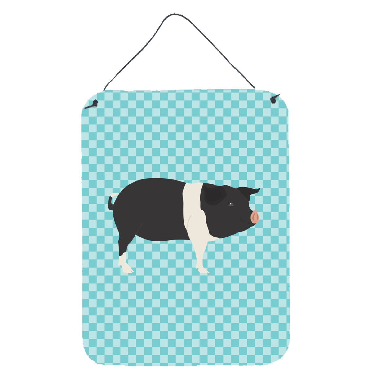 CarolineS Treasures Hampshire Pig Blue Check Metal Print, 16Hx12W, Multicolor