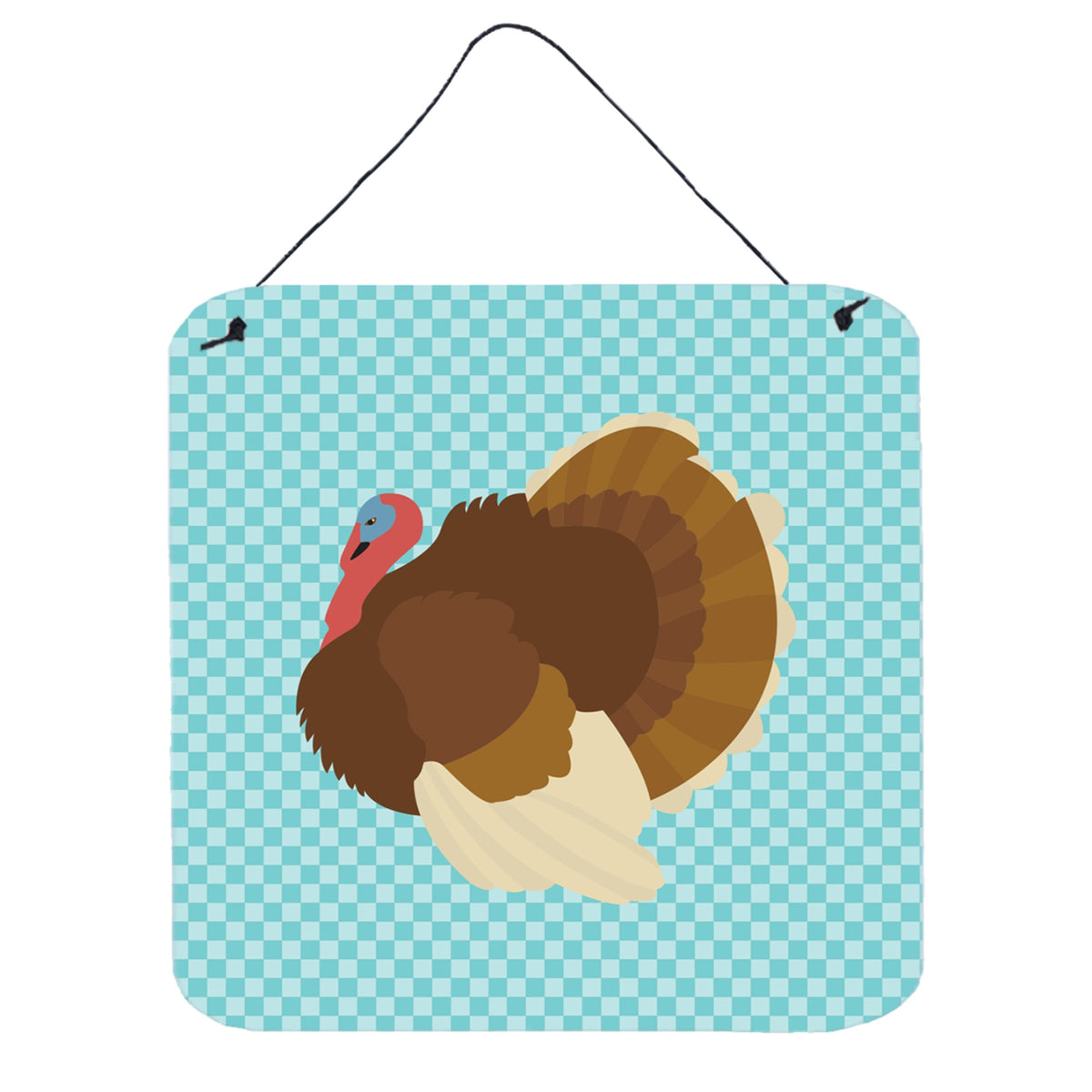 CarolineS Treasures Blue French Turkey Dindon Check Metal Print, 6 Inch  Inch  H X 6 Inch  Inch  W
