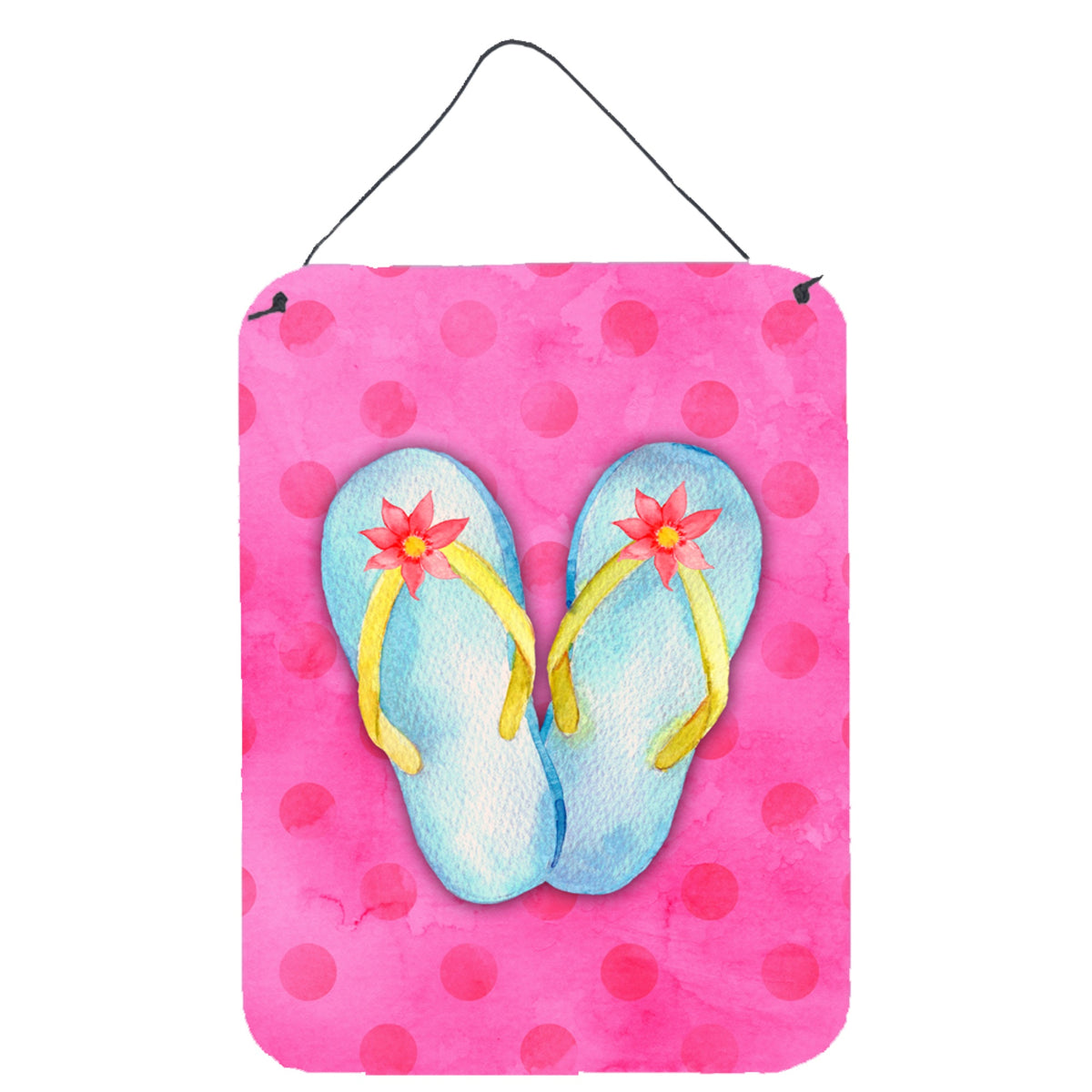 CarolineS Treasures Flip Flops Pink Polkadot Metal Print, 16Hx12W, Multicolor