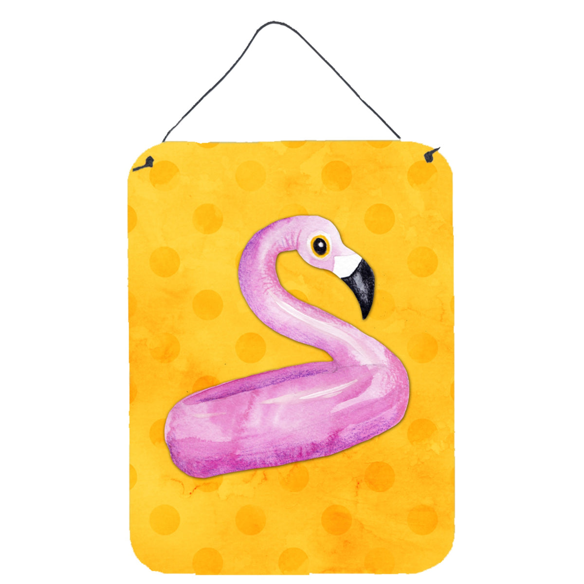 CarolineS Treasures Flamingo Floaty Yellow Polkadot Metal Print, 16Hx12W, Multicolor