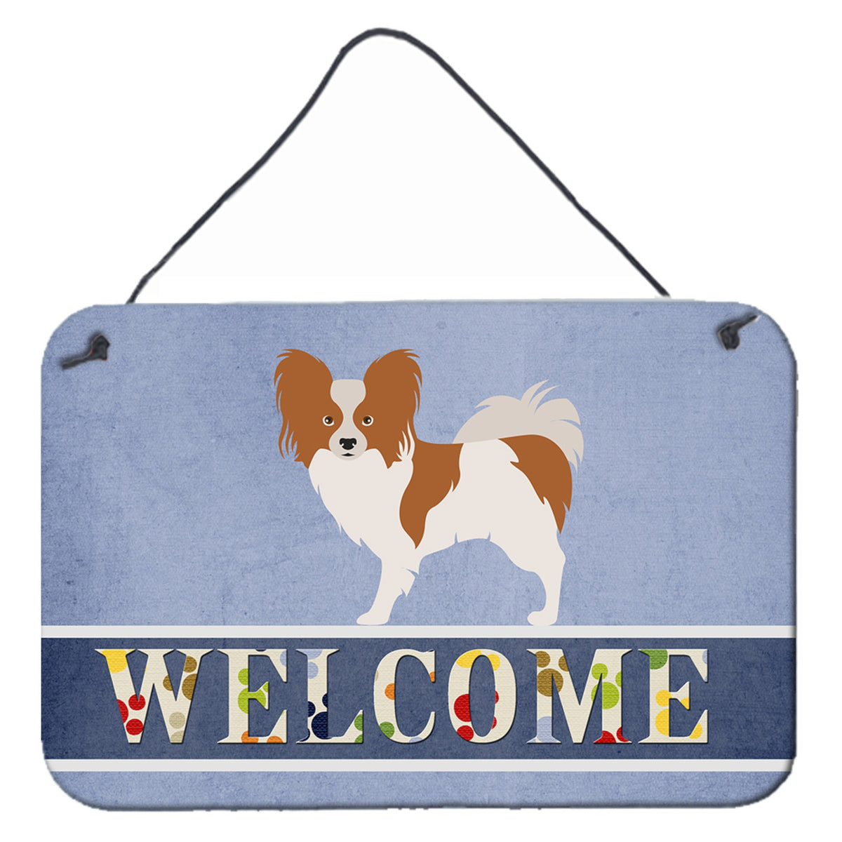 CarolineS Treasures Papillon Welcome Metal Print, 8 Inch  Inch  X 12 Inch  Inch