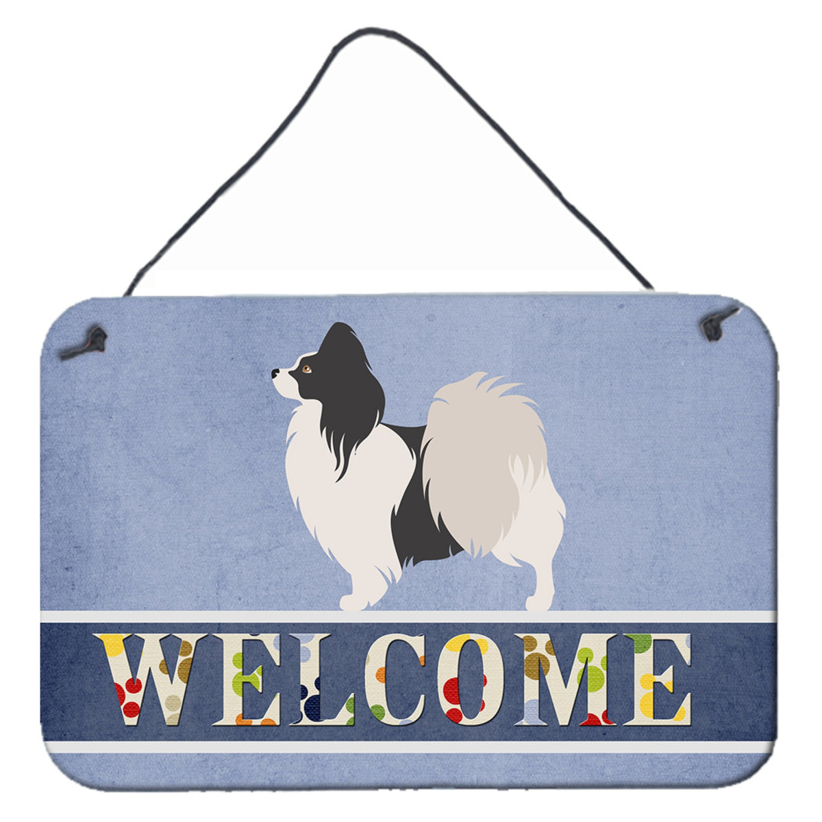 CarolineS Treasures Papillon Welcome Metal Print, 8 Inch  Inch  X 12 Inch  Inch , Multicolor