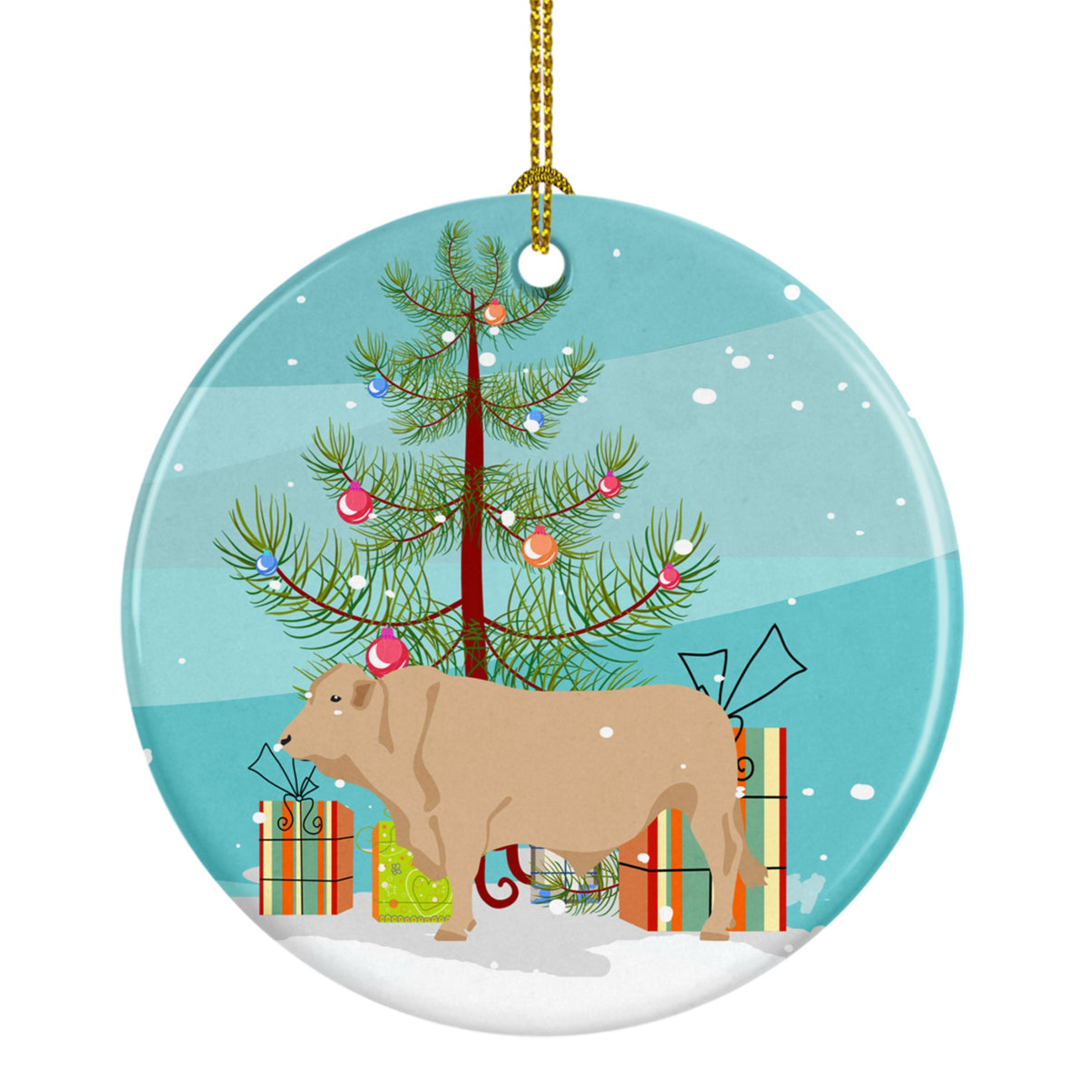 CarolineS Treasures Charolais Cow Christmas Ceramic Ornament, Multicolor