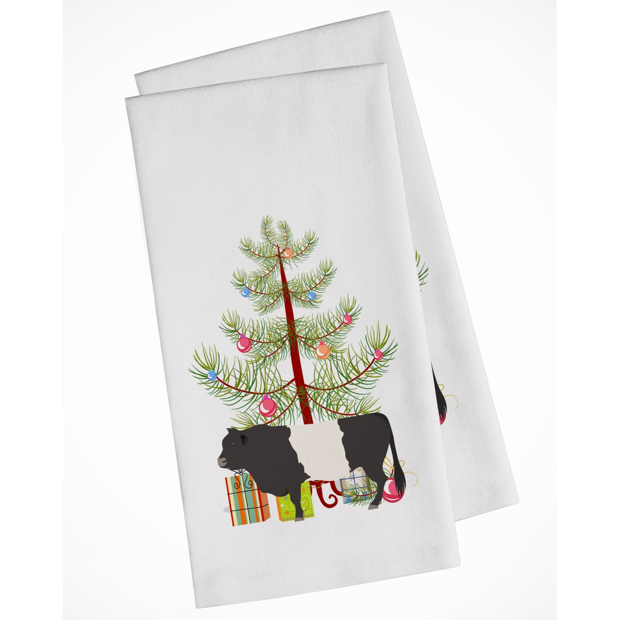 Belted Galloway Cow Christmas White Kitchen Towel Set of 2