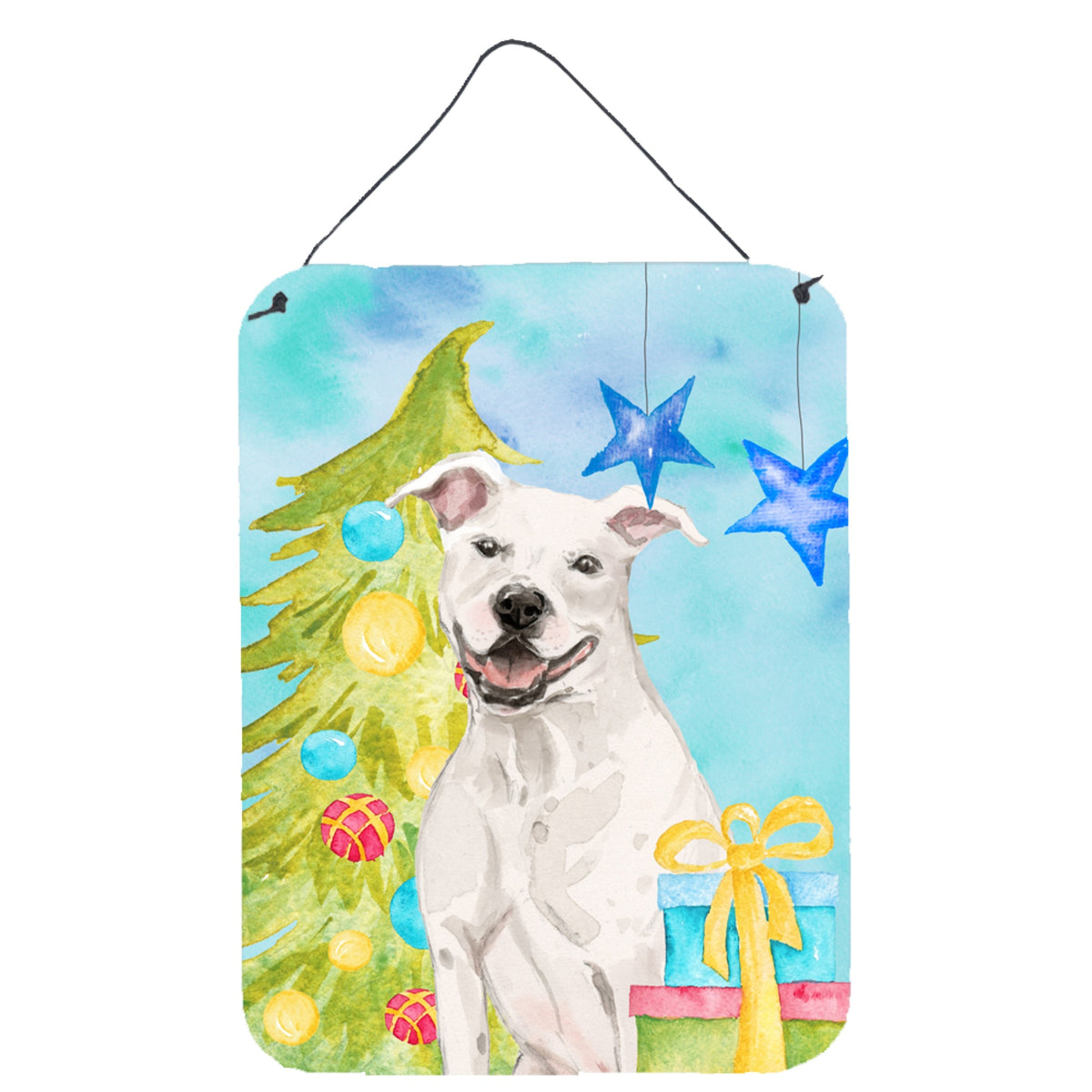 CarolineS Treasures White Staffie Bull Terrier Christmas Metal Print, 16 Inch  Inch  X 12 Inch  Inch , Multicolor